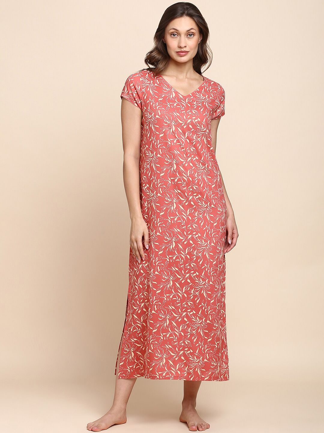 Van Heusen Floral Printed V-Neck Midi Nightdress-image-4