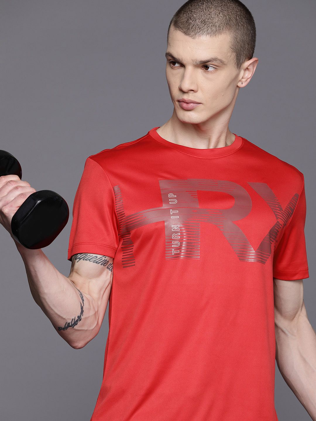 HRX by Hrithik Roshan Brand Logo Printed Rapid-Dry & Antimicrobial Finish Training T-shirt-picture-36