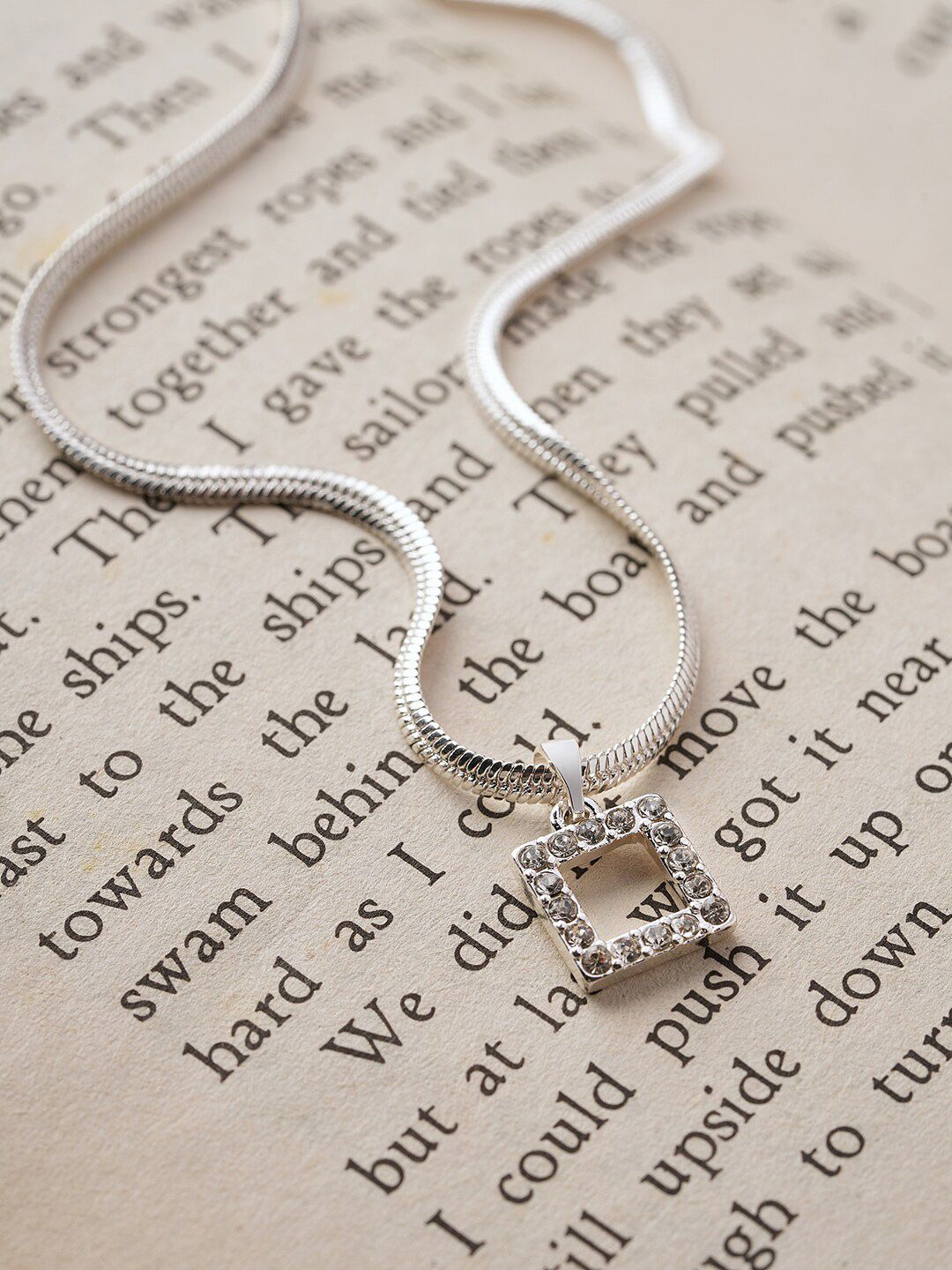 Accessorize Silver-Plated Snake Chain With Crystal Square Pendant-picture-18