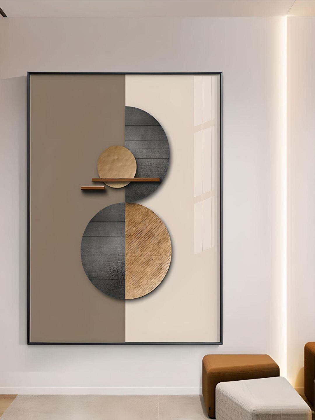 THE HANDMADE FLAIR Beige & Brown Spherical Geometric Abstract Wall Art-picture-24