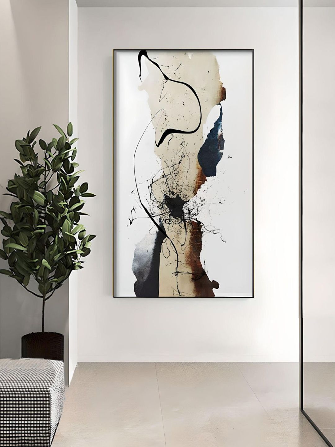 THE HANDMADE FLAIR Crystal Porcelain White & Brown Abstract Framed Painting Wall Art-picture-53