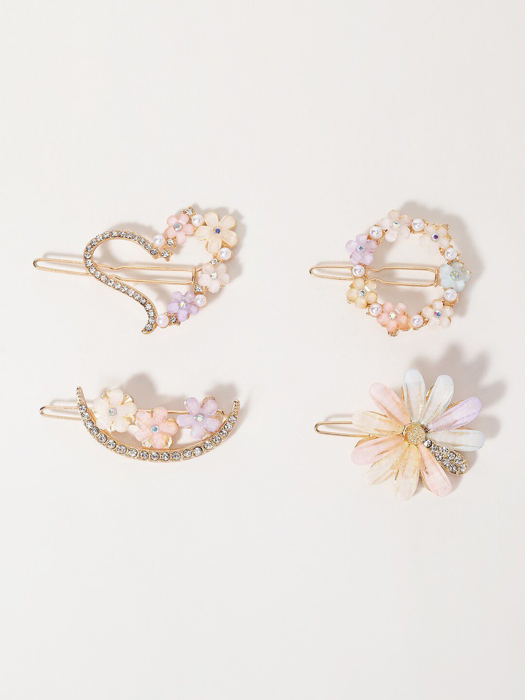 VOGUE PANASH Set of 4 Gold-Plated CZ-Stone Studded Floral Bumpit Hair Pin-picture-27