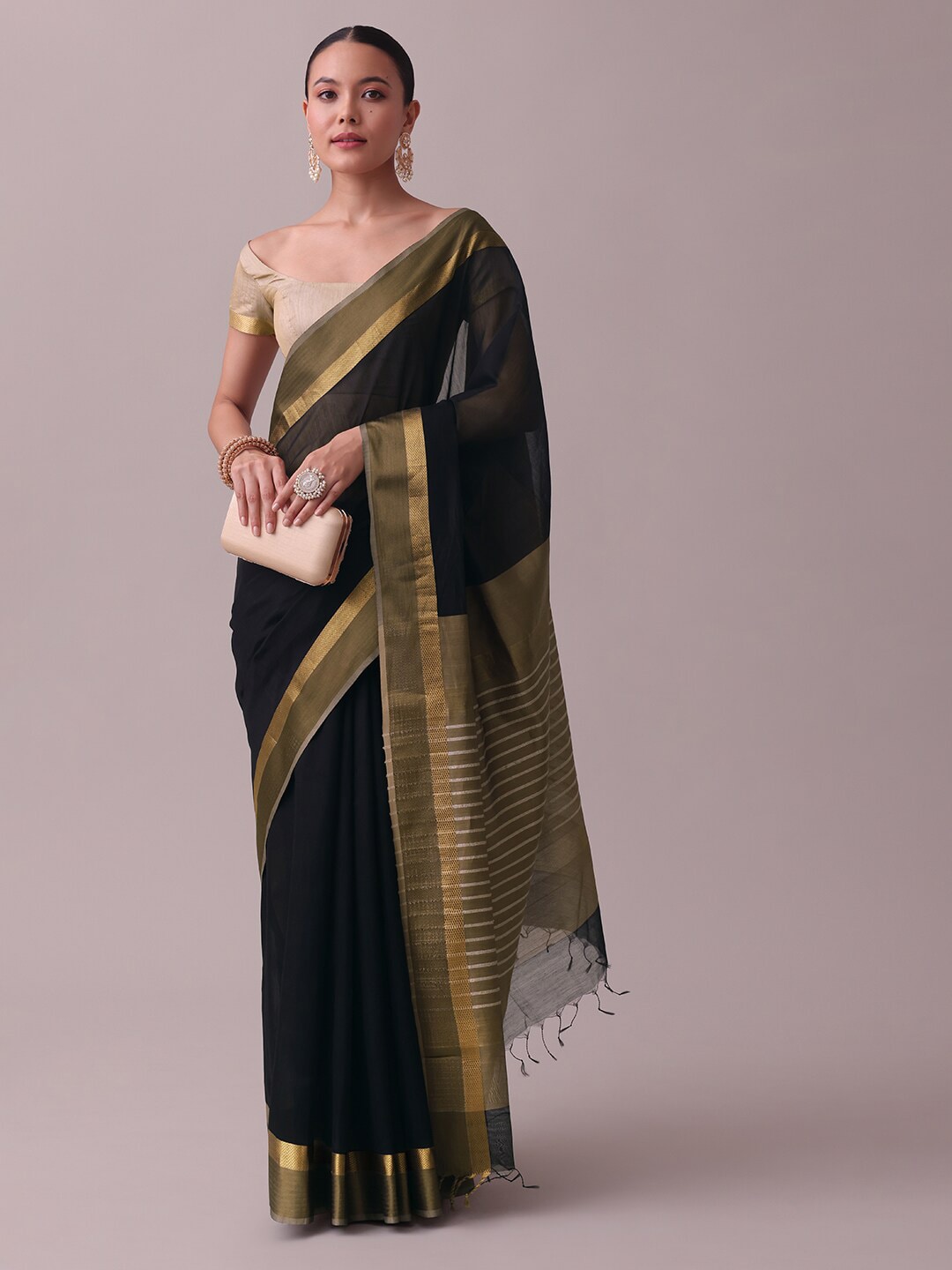 Kalki Fashion Embellished Sarees : Buy KALKI FASHION Black Saree In Organza  With Hand Embellished Cut Dana with Unstitched Blouse Online | Nykaa Fashion