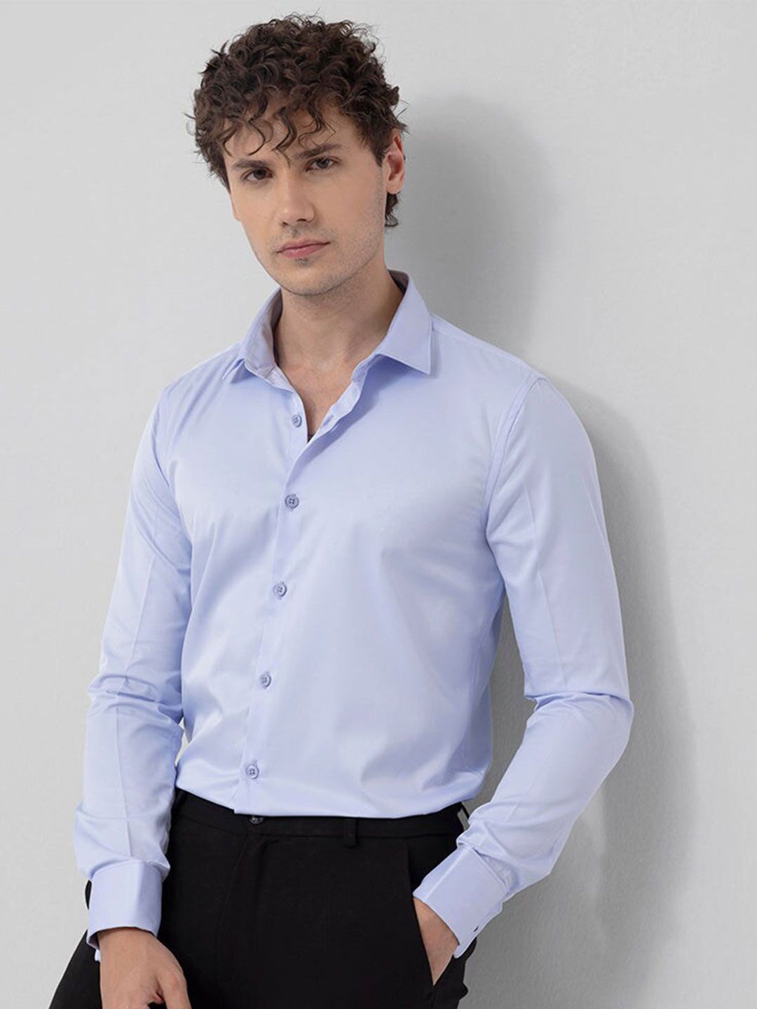 Snitch Blue Classic Slim Fit Cotton Formal Shirt-picture-20