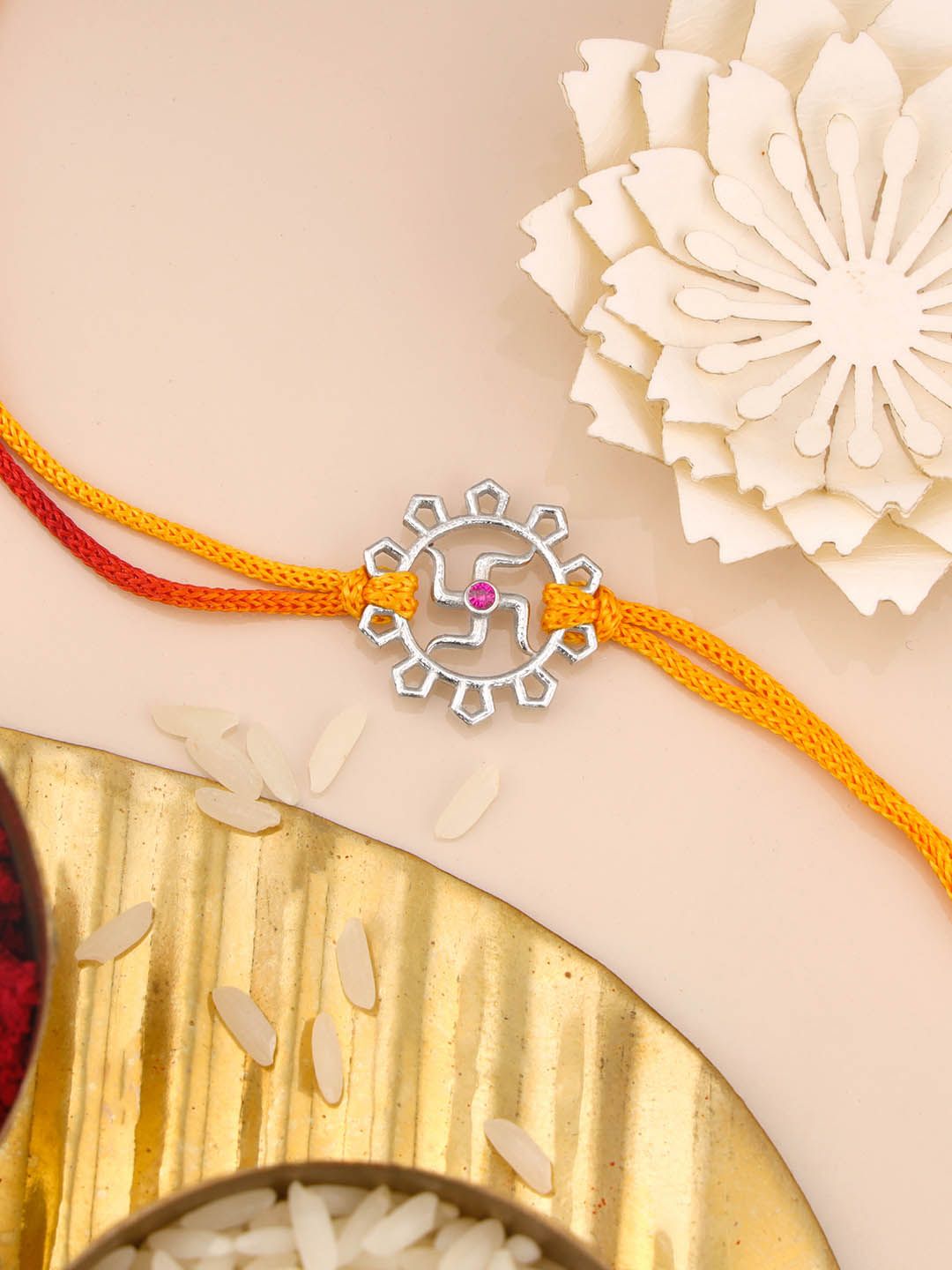 GIVA Silver-Plated 925 Sterling Silver Swastik Stone-Studded Rakhi with Roli Chawal-picture-29