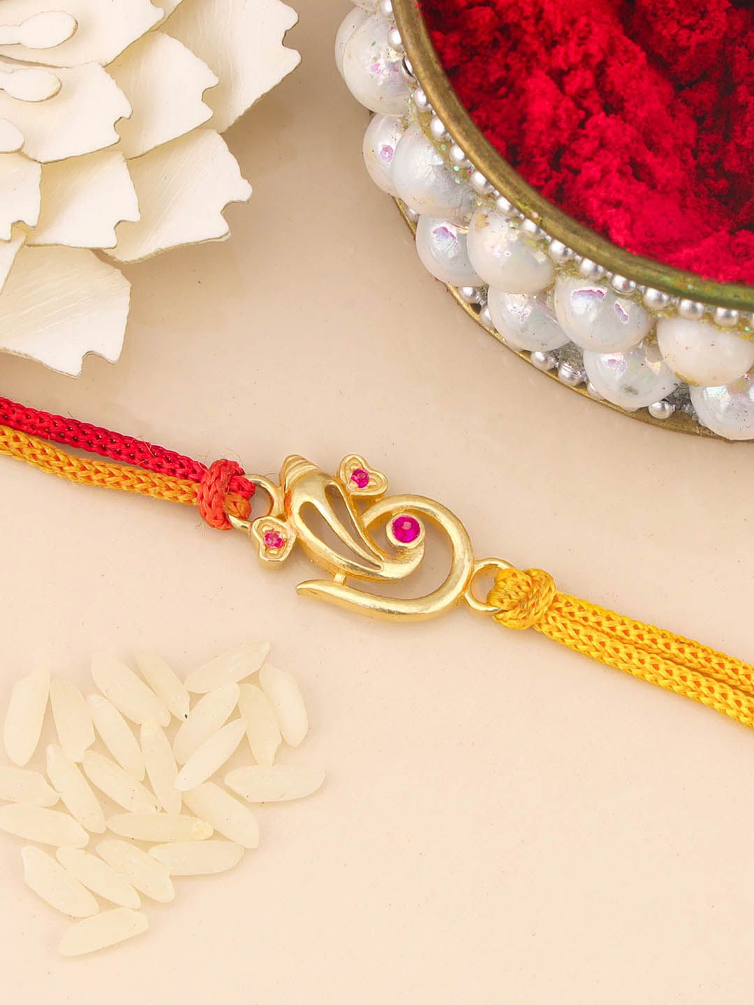 GIVA 925 Sterling Silver Ganesha Charm Rakhi with Roli Chawal-image-20
