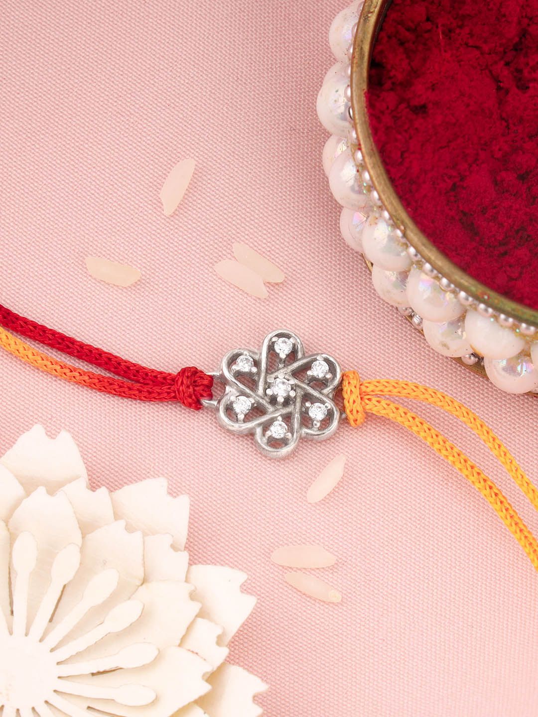 GIVA Men 925 Sterling Silver Floral Rakhi With Roli Chawal-picture-46