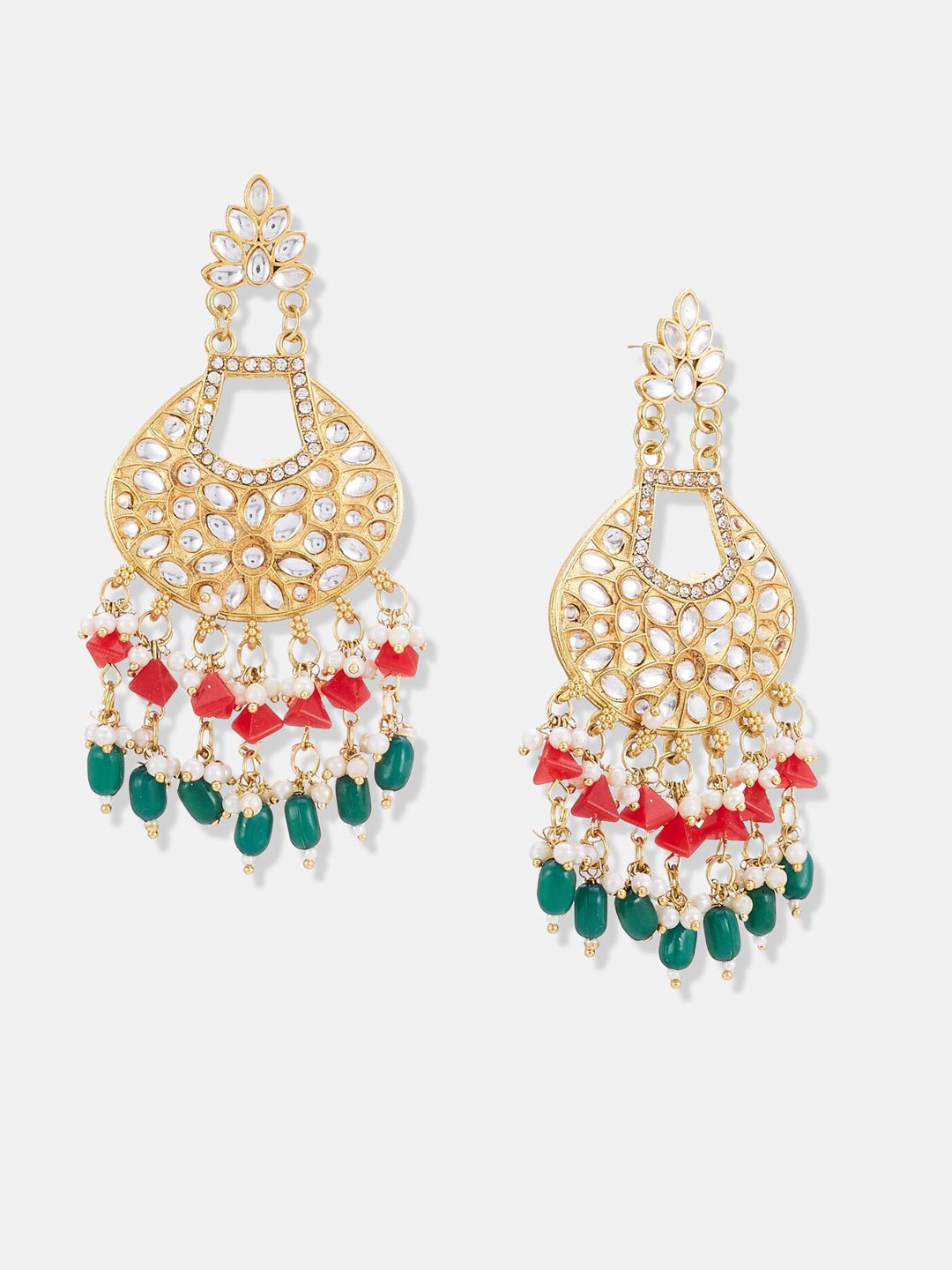 ATIBELLE Set Of 2 Gold-Plated Contemporary Kundan Studded Drop Earrings