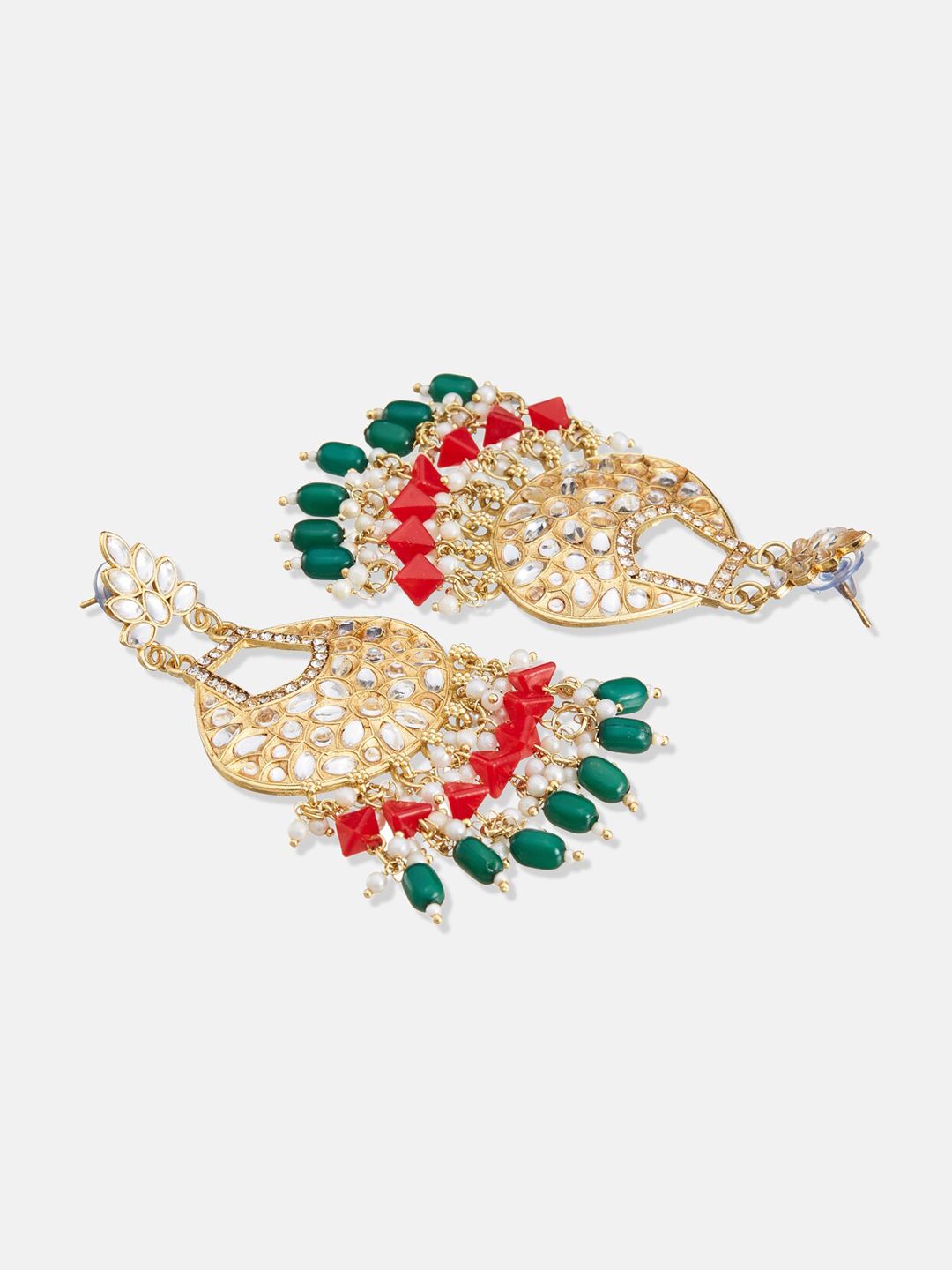 ATIBELLE Set Of 2 Gold-Plated Contemporary Kundan Studded Drop Earrings