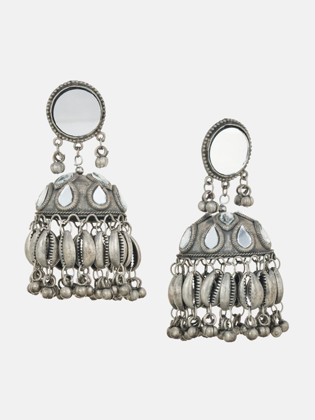 ATIBELLE Set of 2 Silver-Toned Contemporary Jhumkas Earrings