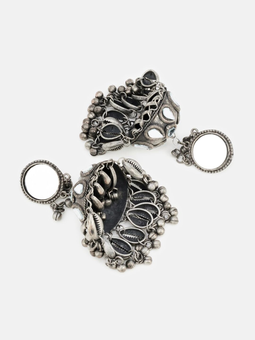 ATIBELLE Set of 2 Silver-Toned Contemporary Jhumkas Earrings