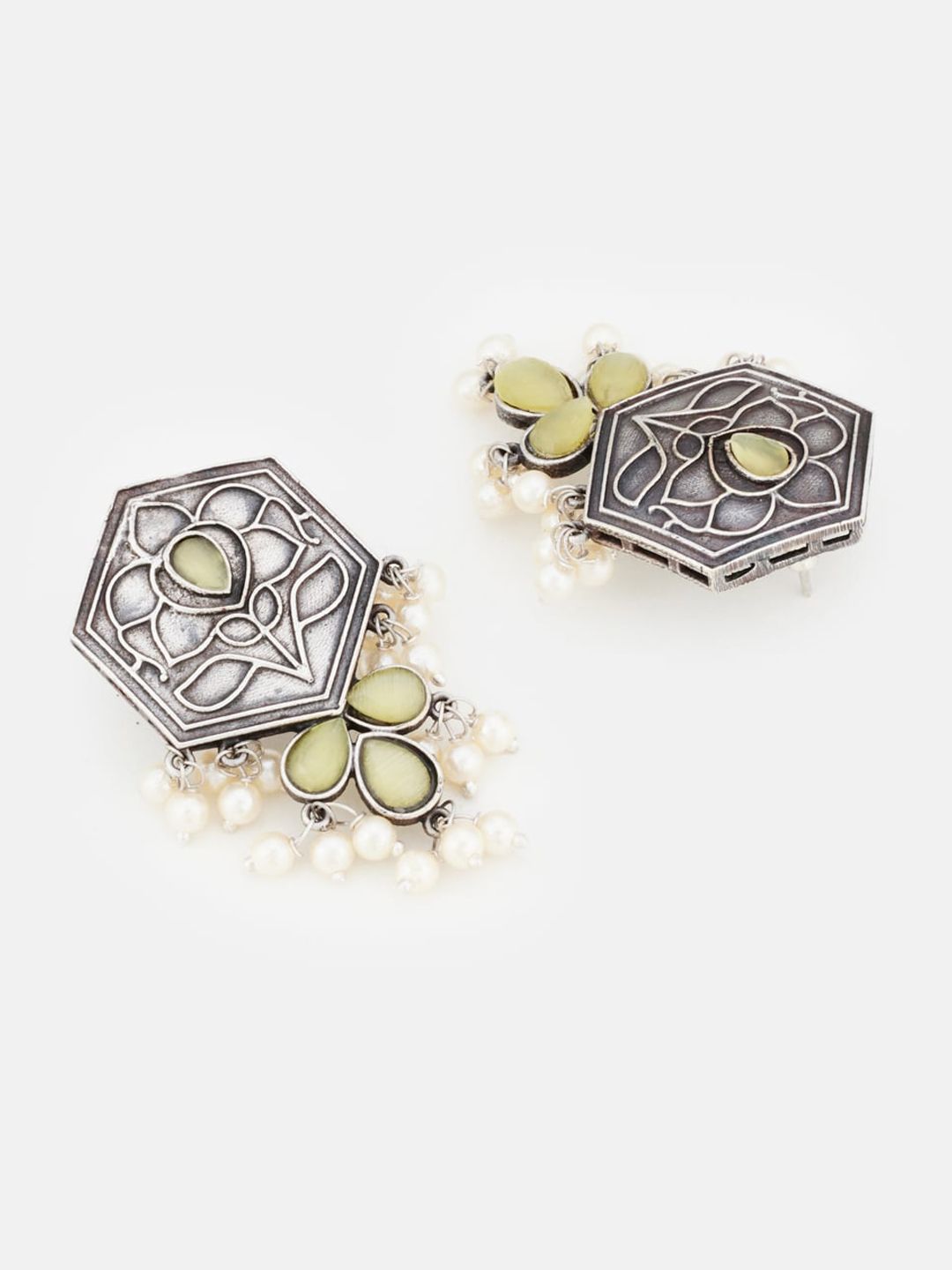 ATIBELLE Set Of 2 Silver-Plated Contemporary Beaded Drop Earrings