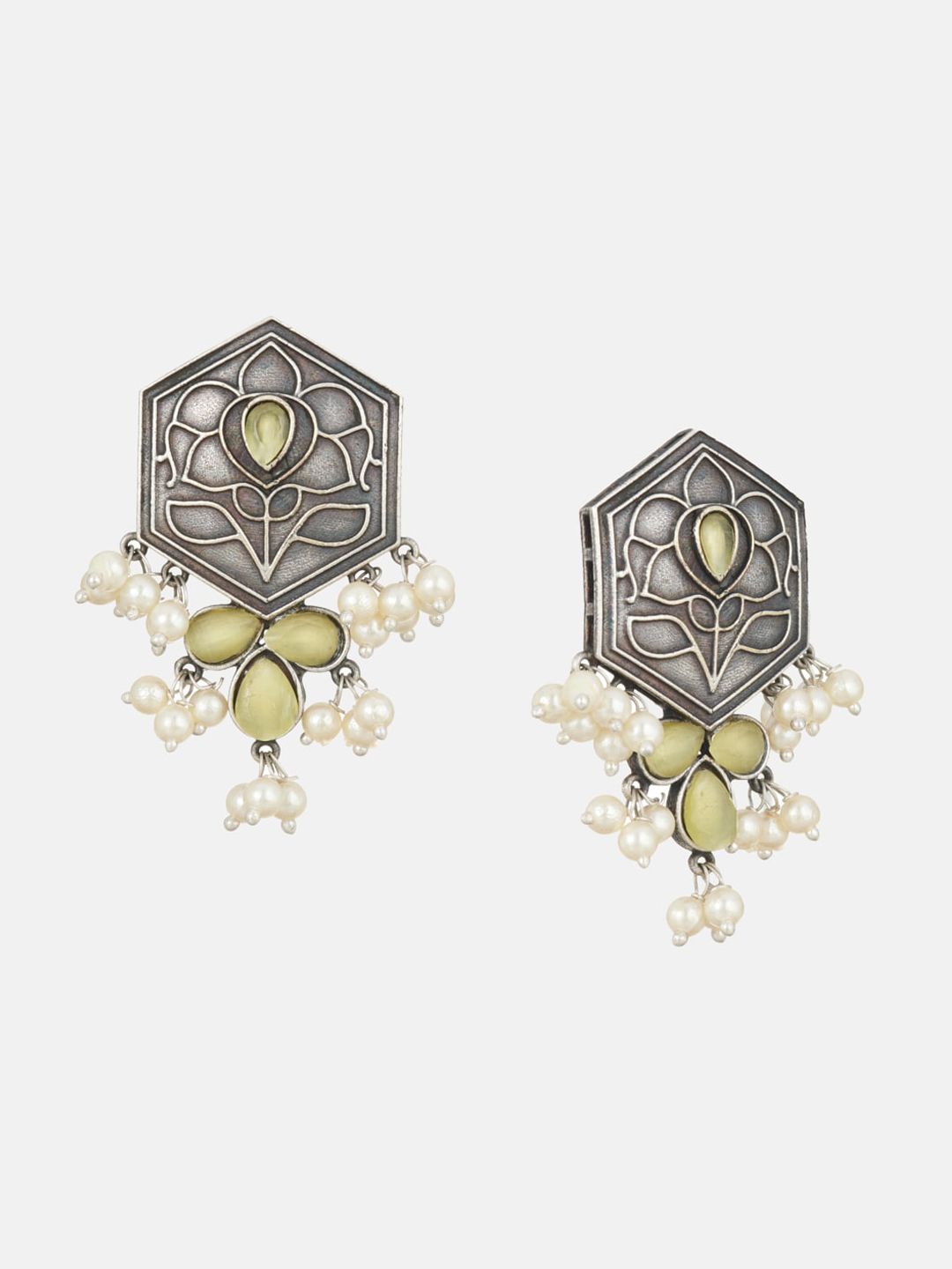 ATIBELLE Set Of 2 Silver-Plated Contemporary Beaded Drop Earrings