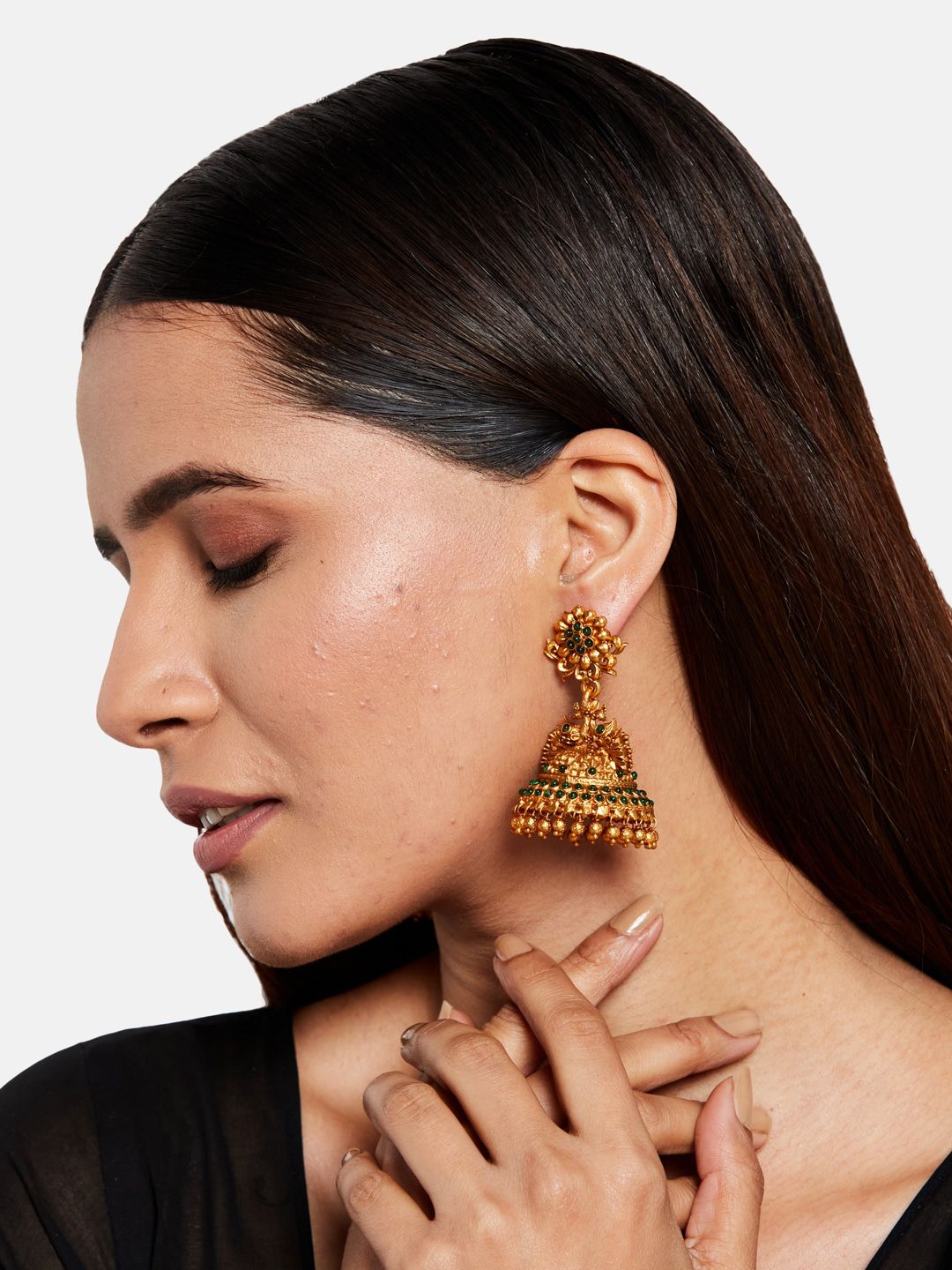 ATIBELLE Set Of 2 Gold & Silver Plated Dome Shaped Jhumkas