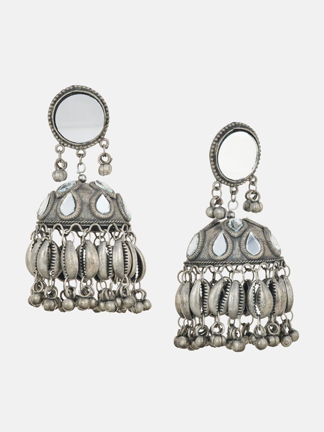 ATIBELLE Set Of 2 Gold & Silver Plated Dome Shaped Jhumkas