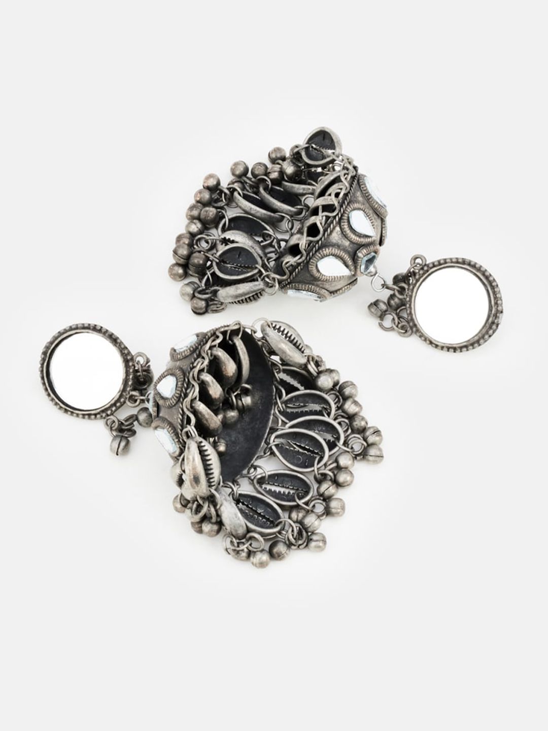 ATIBELLE Set Of 2 Gold & Silver Plated Dome Shaped Jhumkas