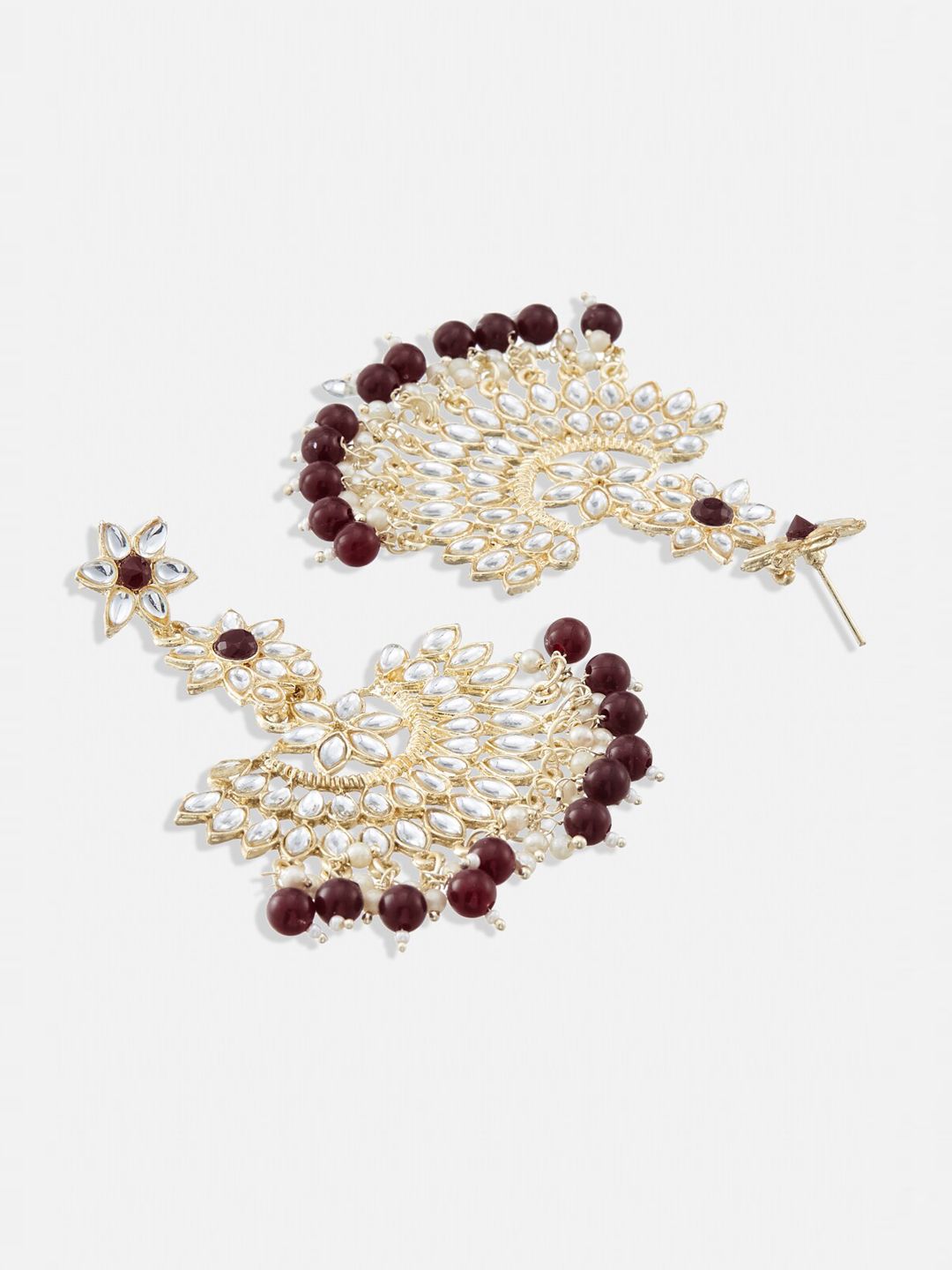 ATIBELLE Set Of 2 Gold Plated Kundan Studded & Pearls Beaded Chandbalis