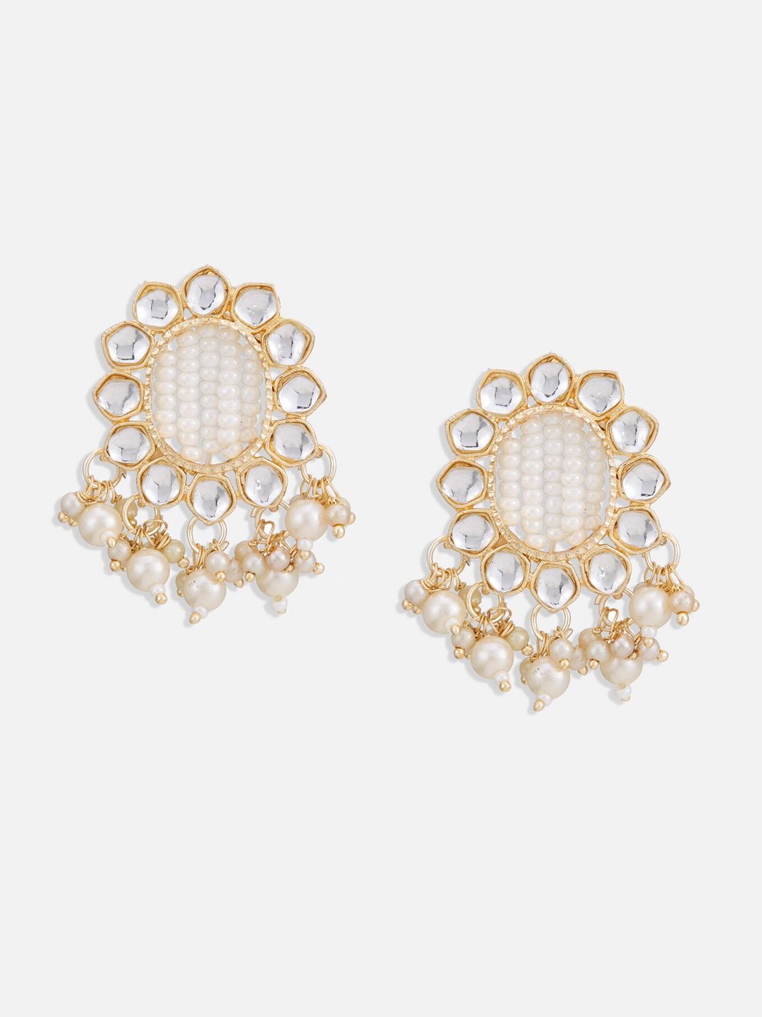 ATIBELLE Set Of 2 Gold Plated Kundan Studded & Pearls Beaded Chandbalis