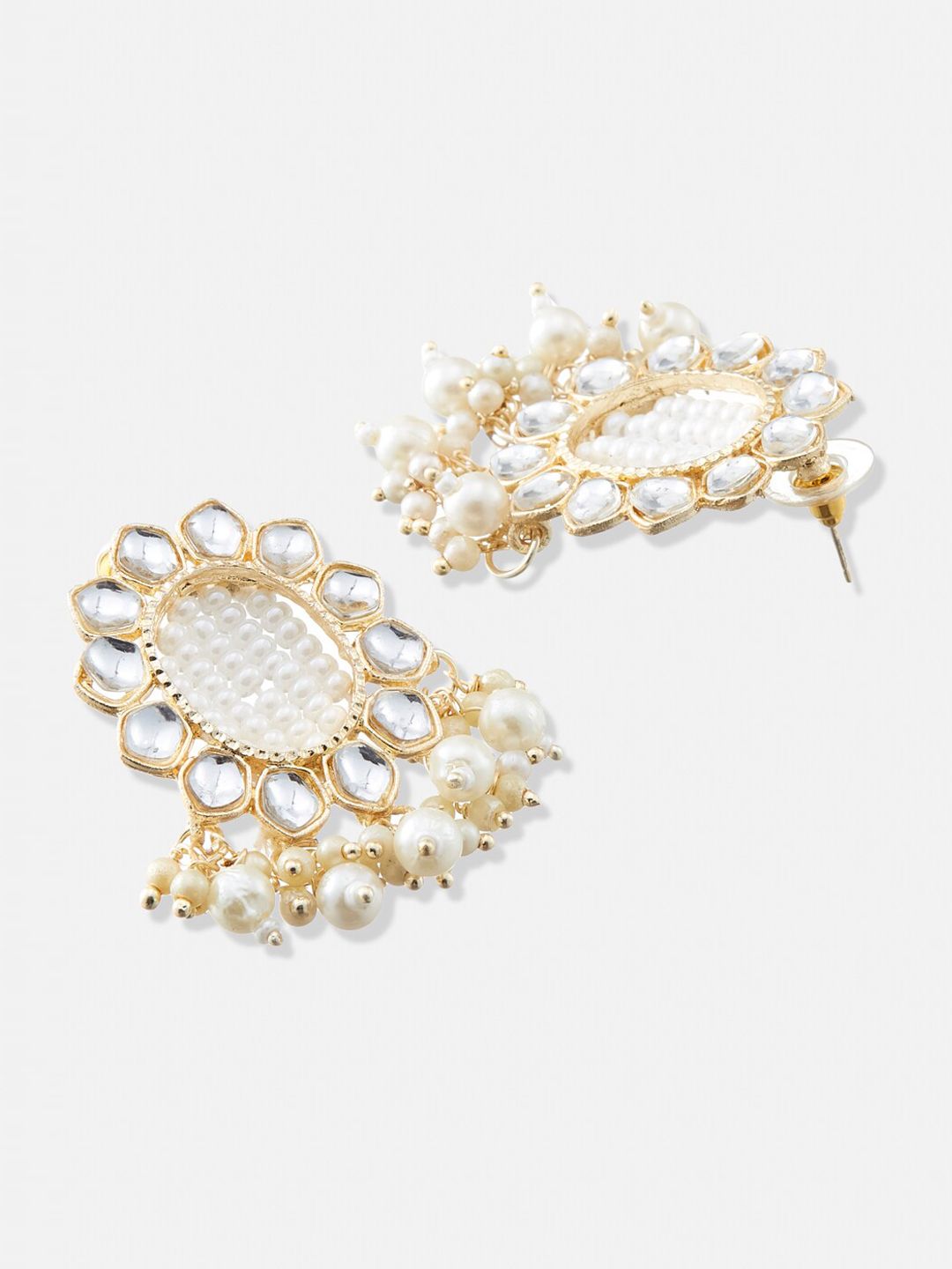 ATIBELLE Set Of 2 Gold Plated Kundan Studded & Pearls Beaded Chandbalis