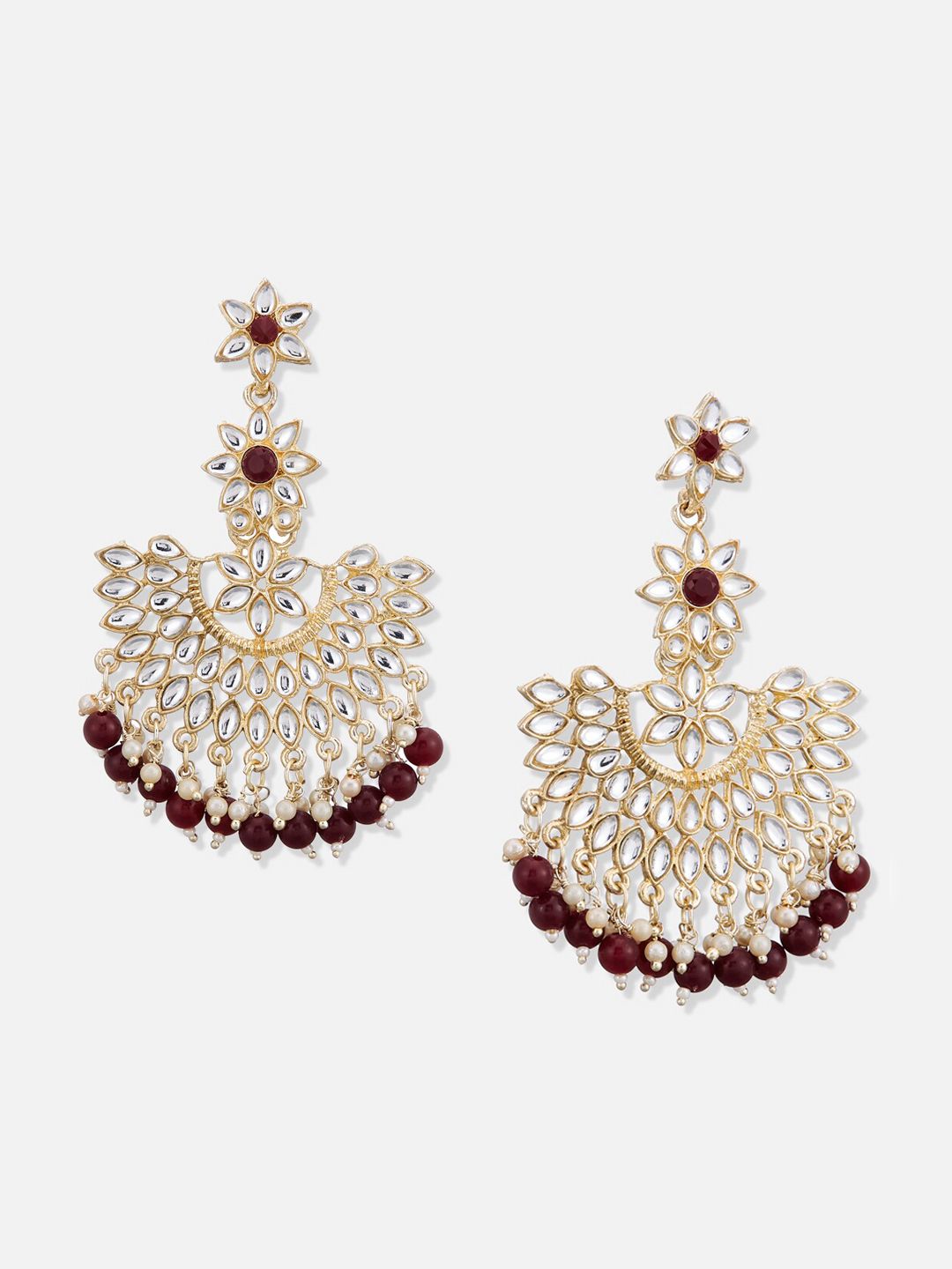 ATIBELLE Set Of 2 Gold Plated Kundan Studded & Pearls Beaded Chandbalis