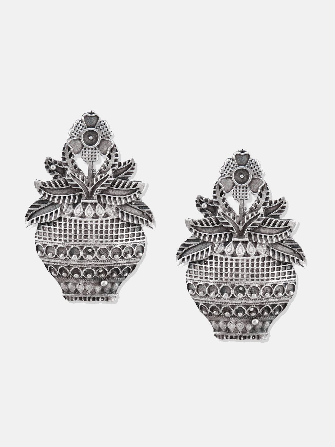 ATIBELLE Set Of 2 German Silver-Plated Contemporary Stone Studded & Beaded Drop Earrings