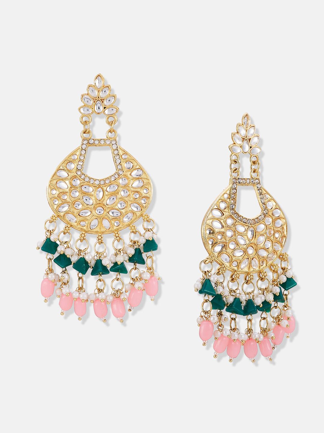 ATIBELLE Gold-Plated Kundan Studded Contemporary Chandbalis