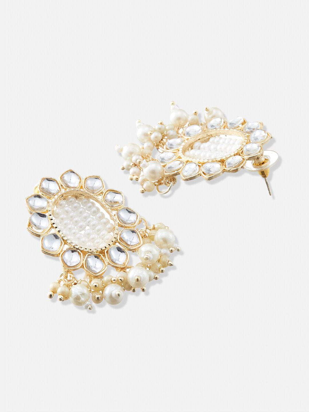 ATIBELLE Gold-Plated Kundan Studded Contemporary Chandbalis