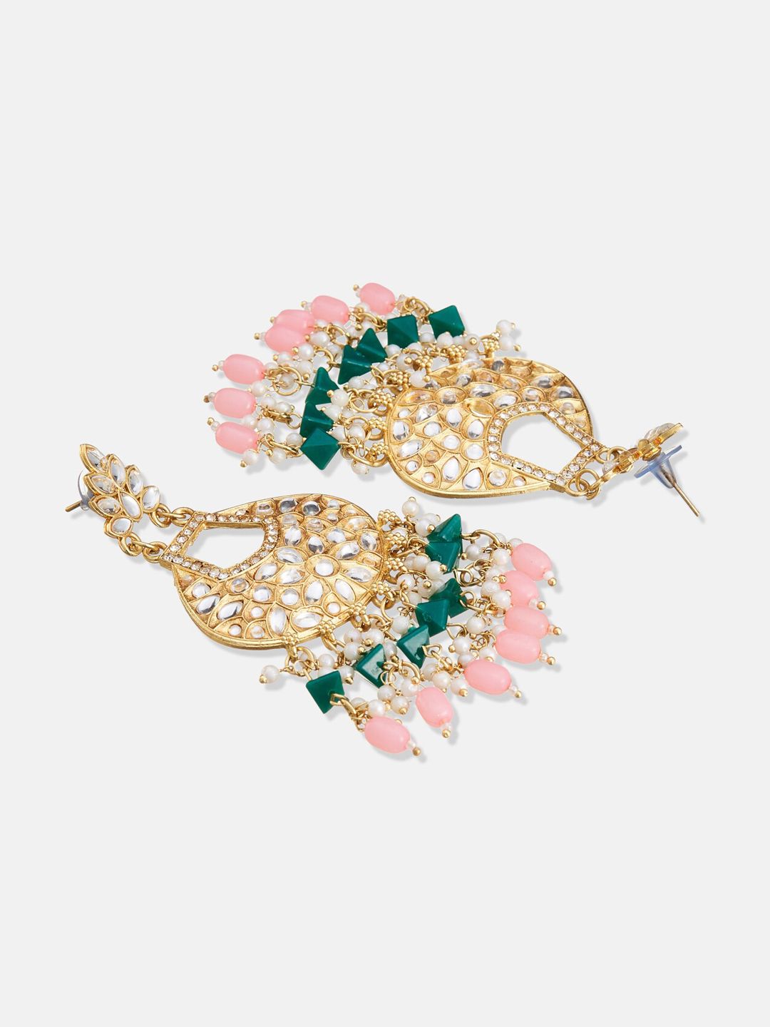 ATIBELLE Gold-Plated Kundan Studded Contemporary Chandbalis