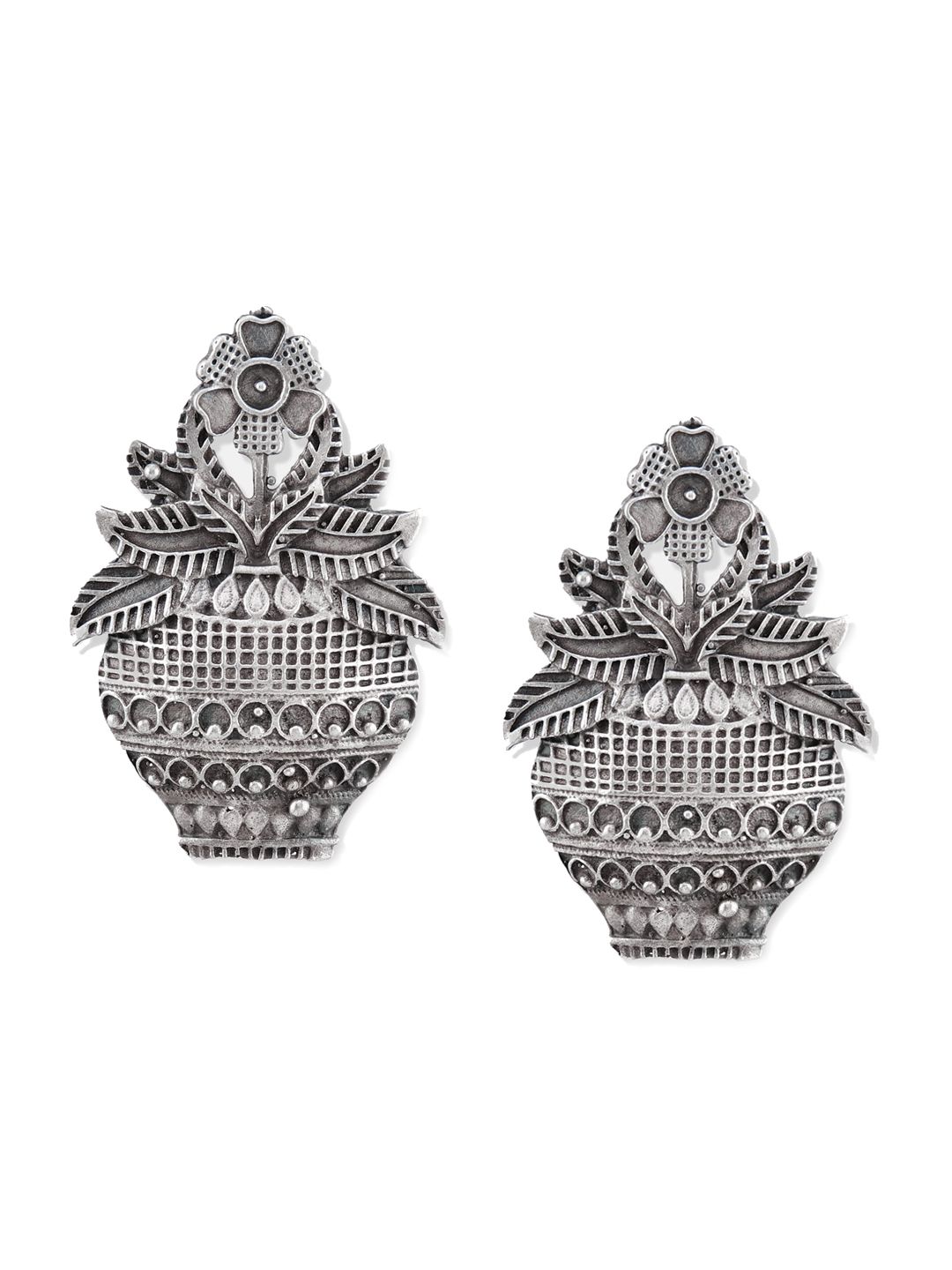 ATIBELLE Silver-Plated Pearl Studded Contemporary Jhumkas