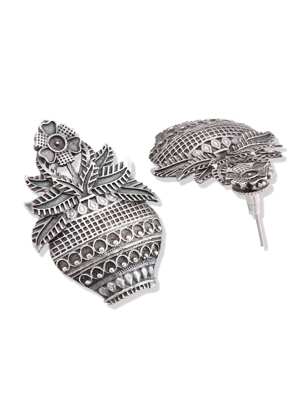 ATIBELLE Silver-Plated Pearl Studded Contemporary Jhumkas