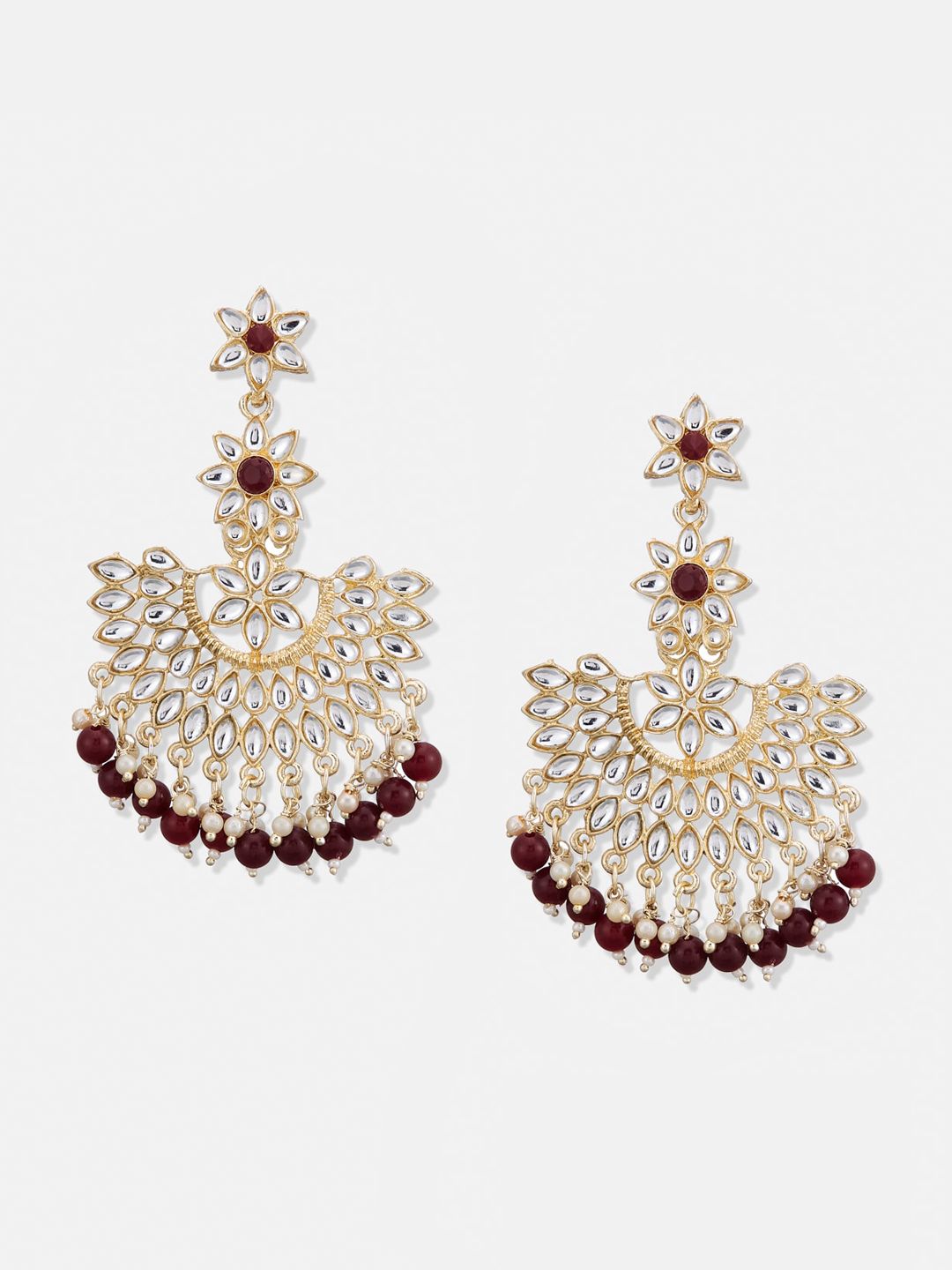 ATIBELLE Set Of 2 Gold-Plated Kundan Studded Contemporary Drop Earrings