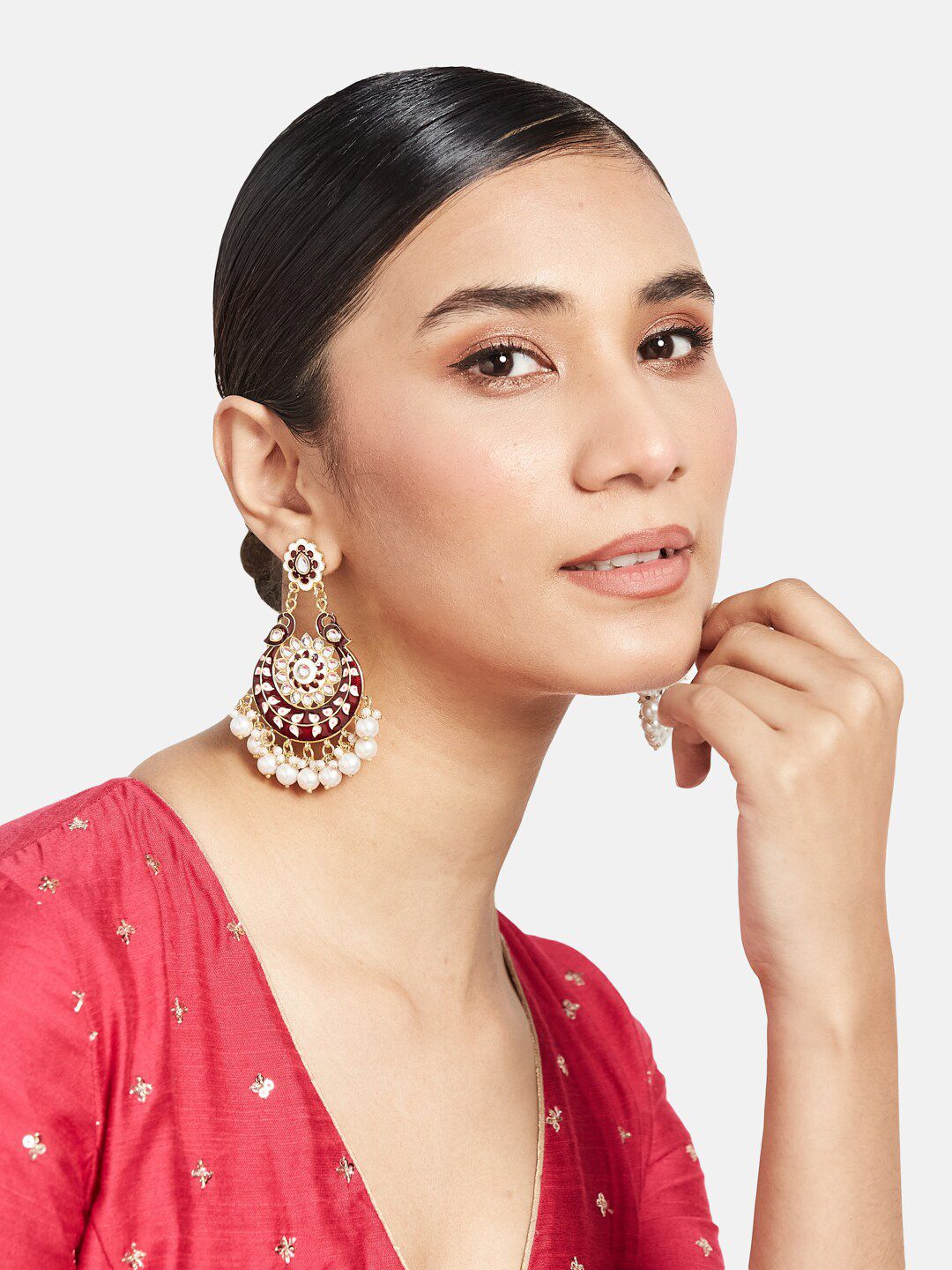 ATIBELLE Set of 2 Gold-Plated Kundan & Pearl, Mirror Studded Earrings