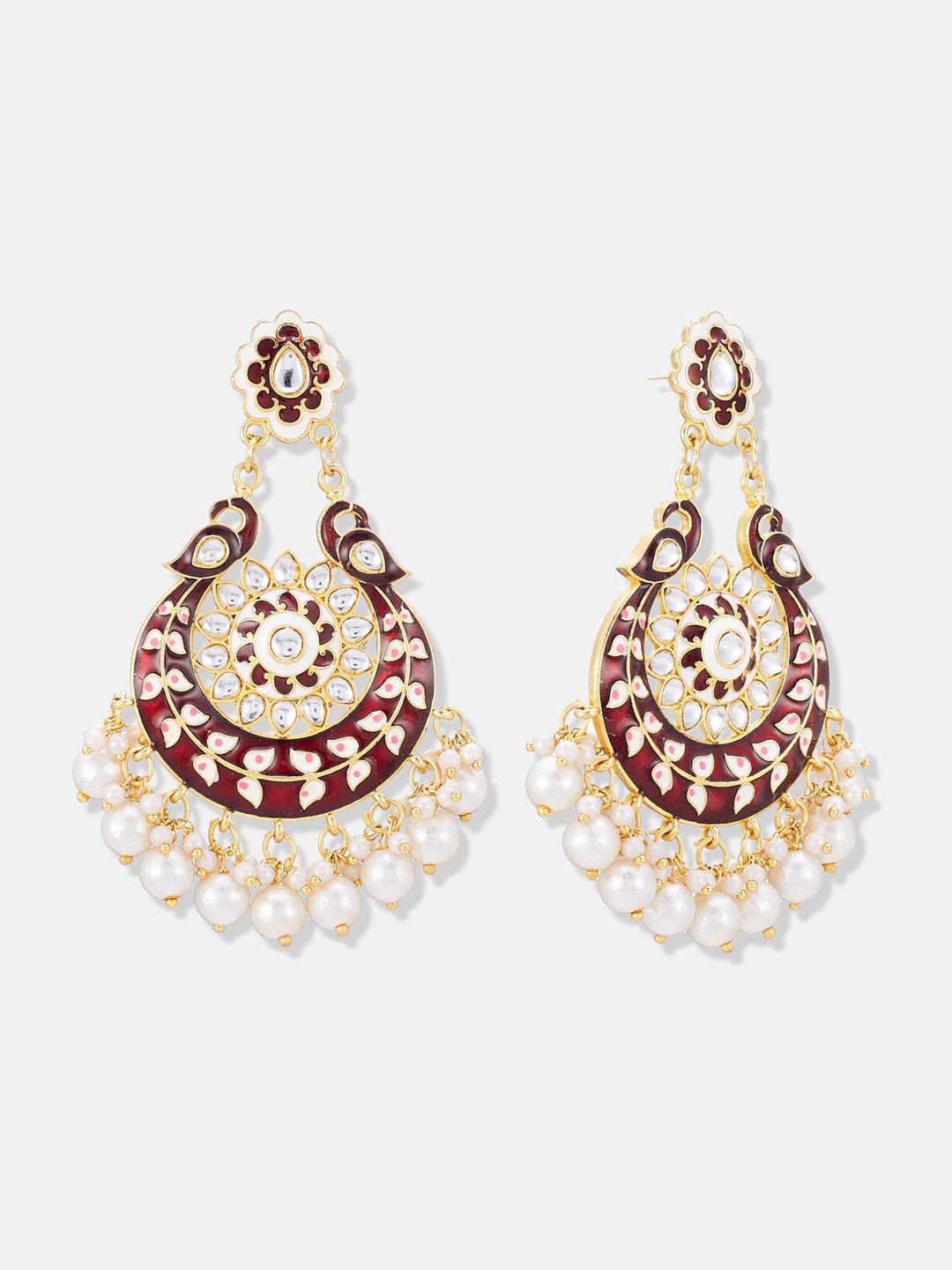 ATIBELLE Set of 2 Gold-Plated Kundan & Pearl, Mirror Studded Earrings