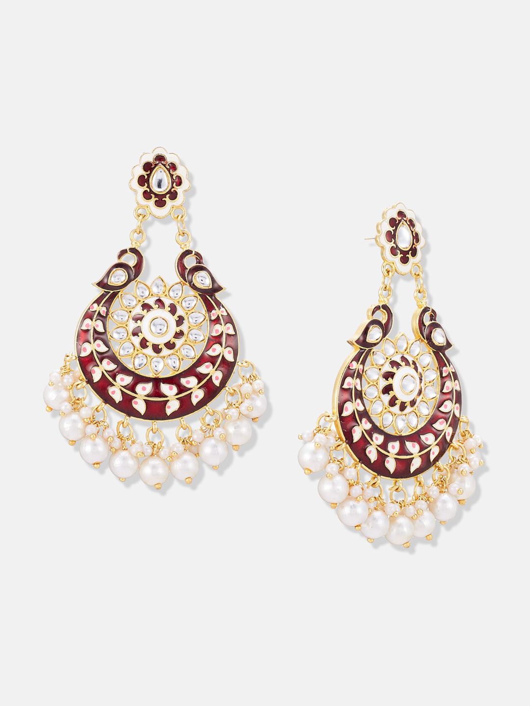 ATIBELLE Set Of 2 Gold Plated Contemporary Kundan Studded & Beaded Drop Earrings