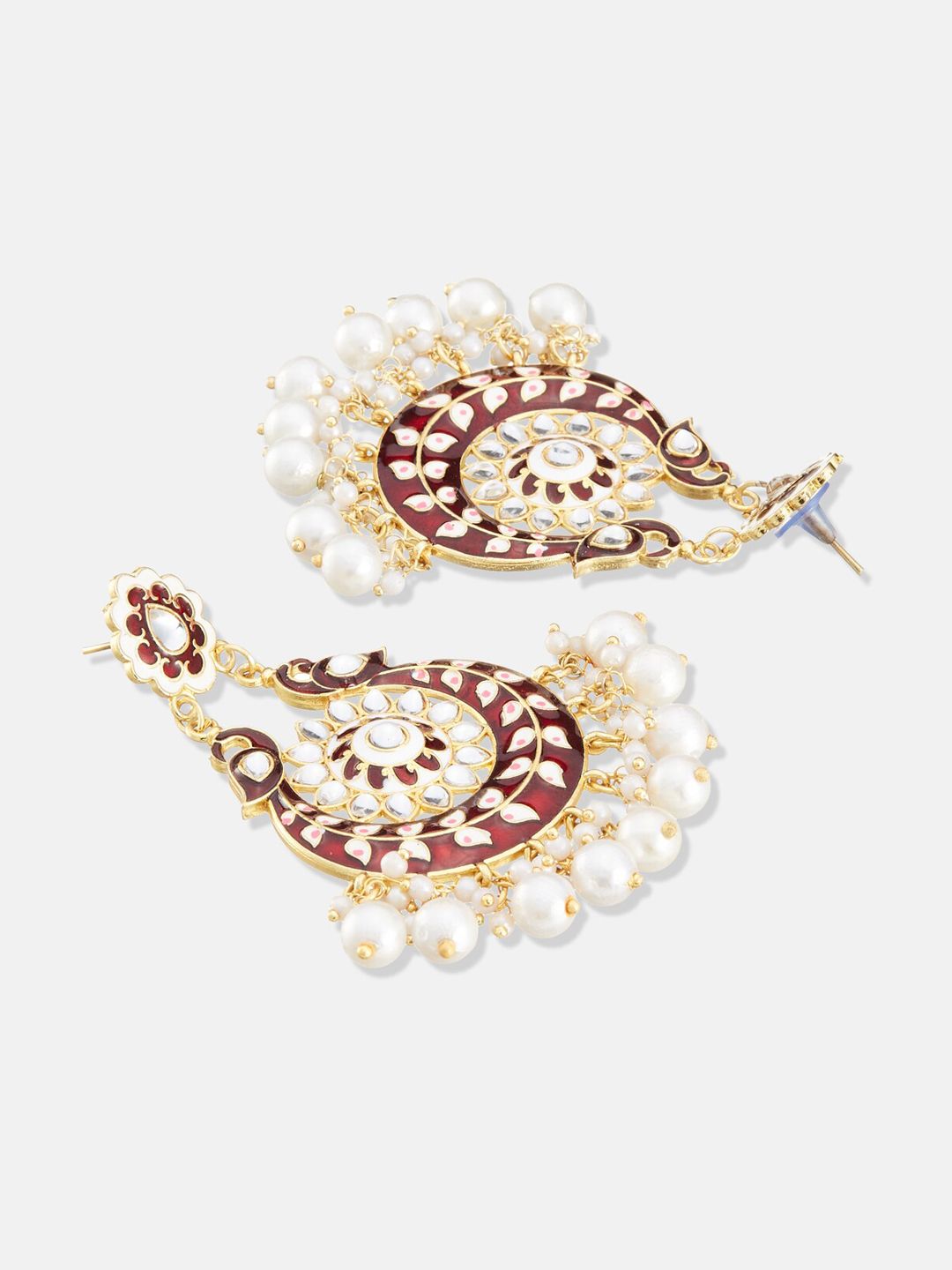 ATIBELLE Set Of 2 Gold Plated Contemporary Kundan Studded & Beaded Drop Earrings