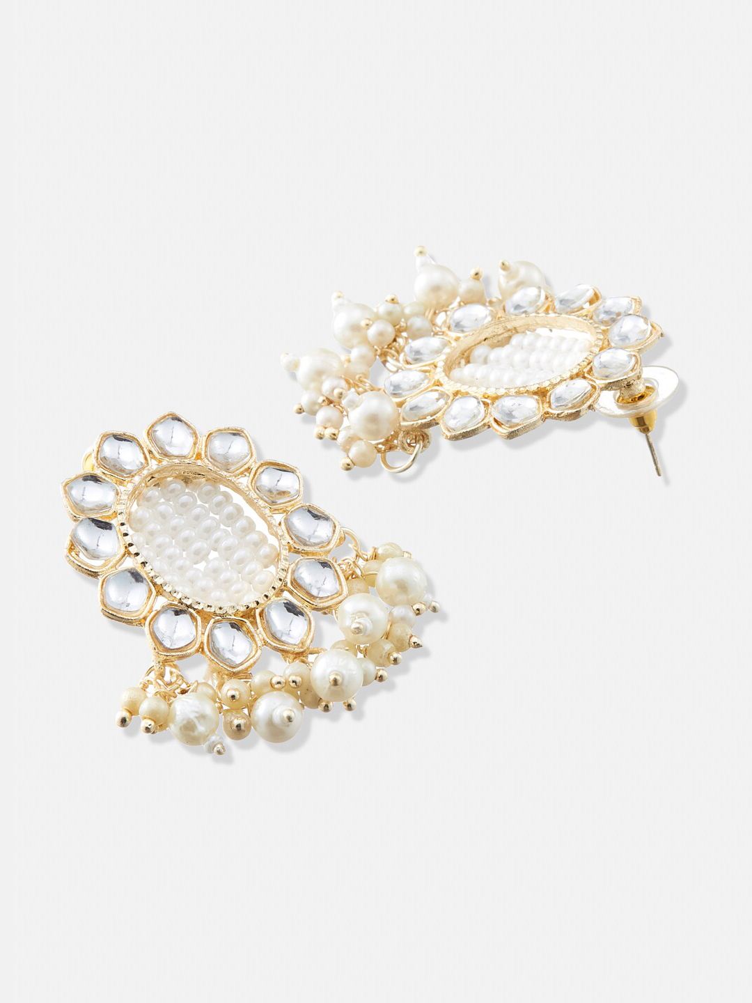ATIBELLE Set Of 2 Gold Plated Contemporary Kundan Studded & Beaded Drop Earrings
