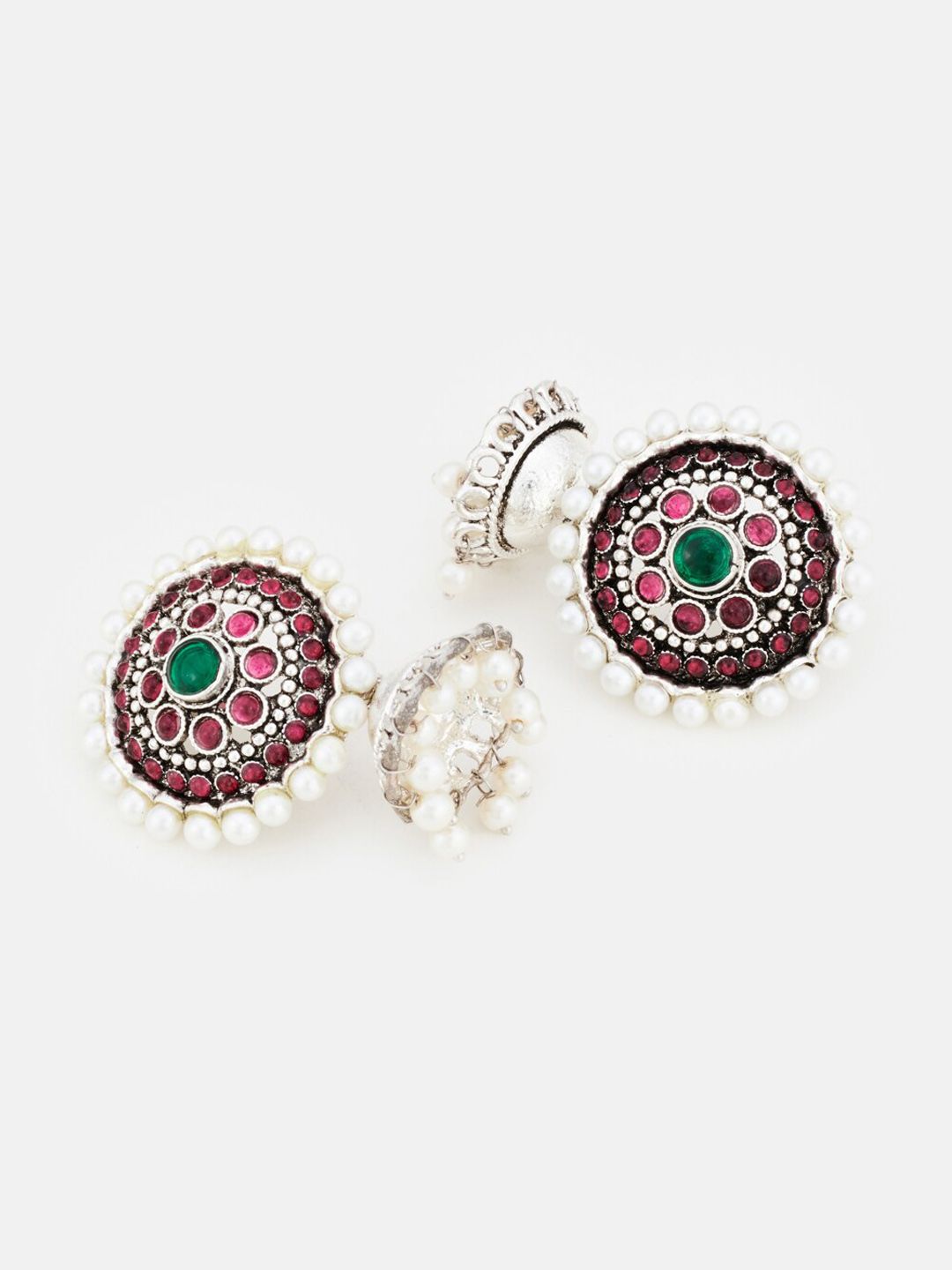 ATIBELLE Set of 2 Gold-Plated Pearl Beaded Dome Shaped Antique Jhumkas