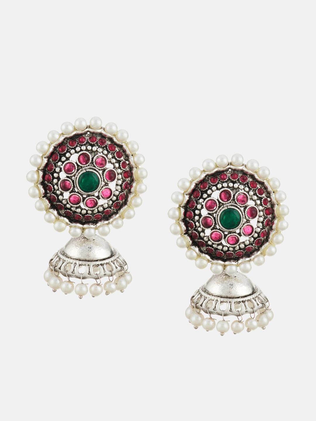 ATIBELLE Set of 2 Gold-Plated Pearl Beaded Dome Shaped Antique Jhumkas