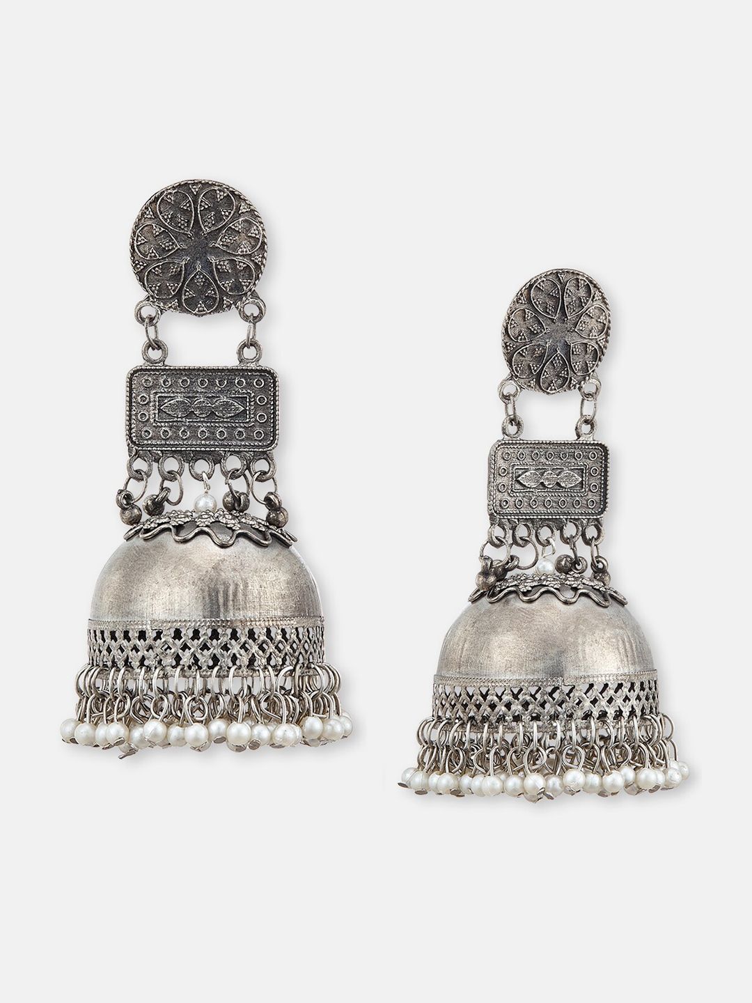 ATIBELLE Set of 2 Gold-Plated Pearl Beaded Dome Shaped Antique Jhumkas