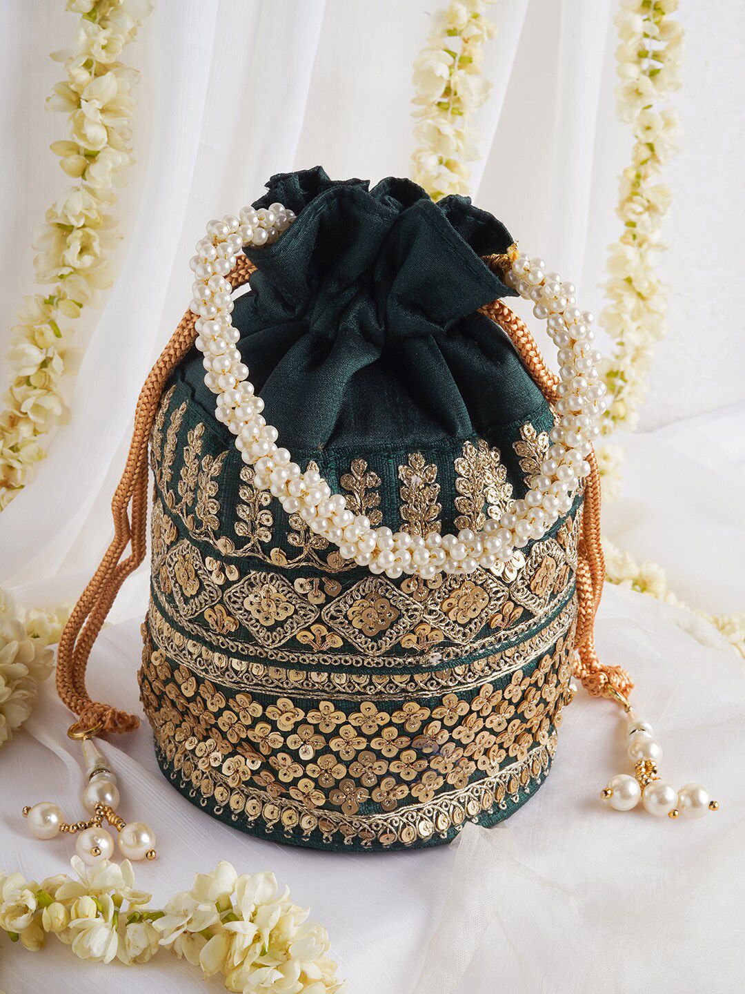 TEEJH Embellished Potli Clutch With Wrist Loop-picture-12