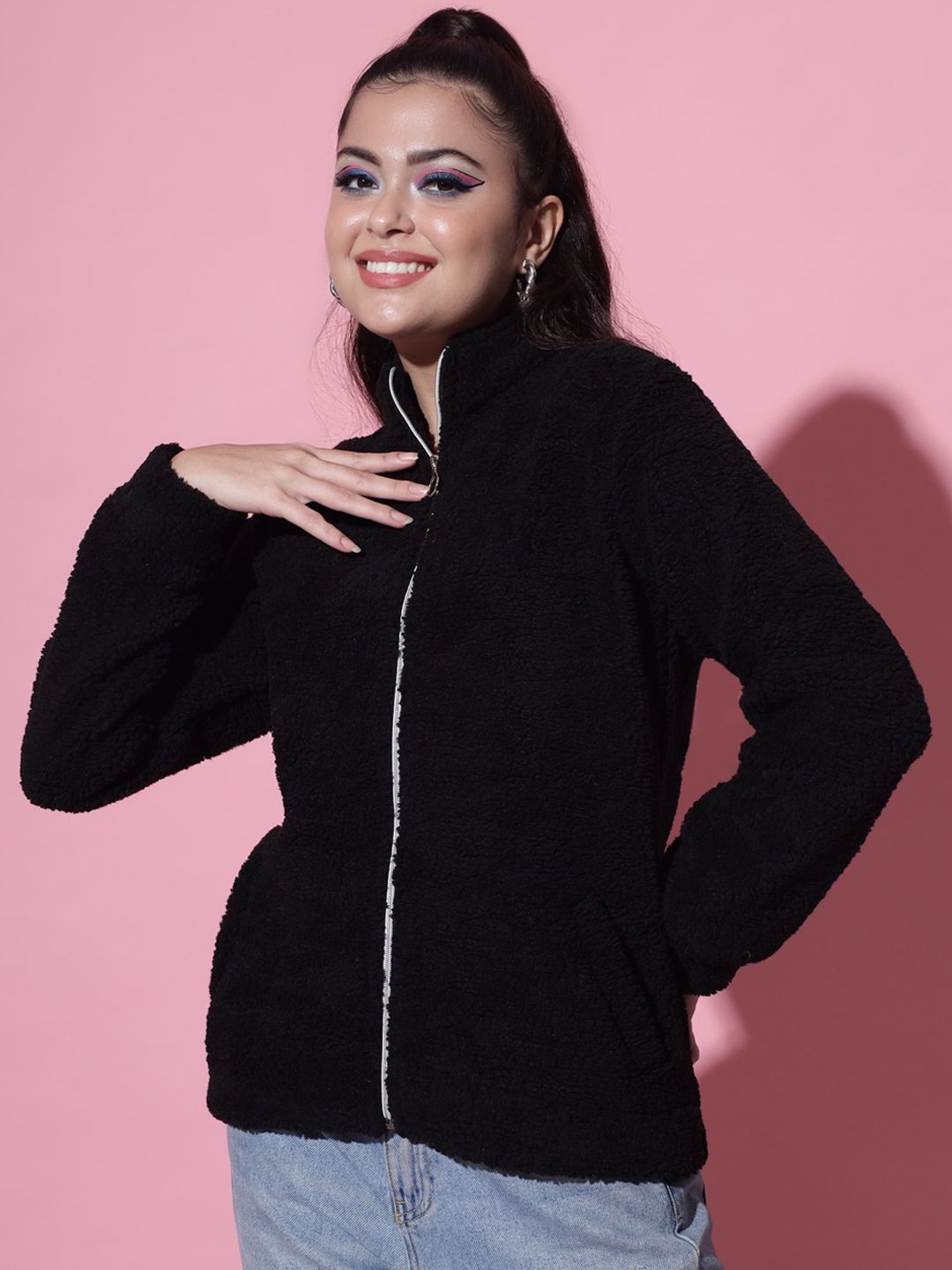 BAESD Mock Collar Faux Fur Trim Bomber Jacket-picture-30