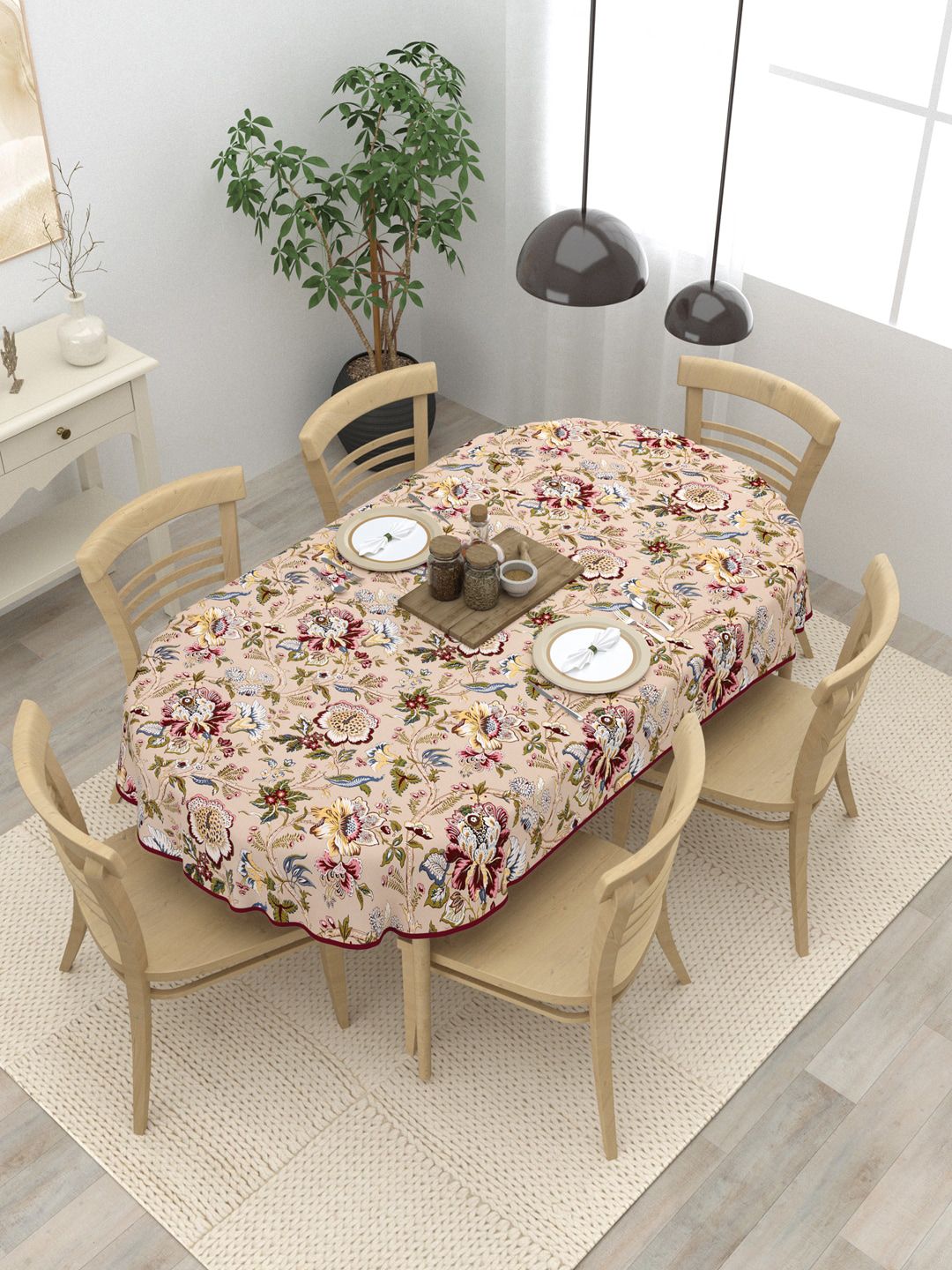 Clasiko Beige & Green Ethnic Motifs Printed Cotton 6-Seater Table Cover-picture-27