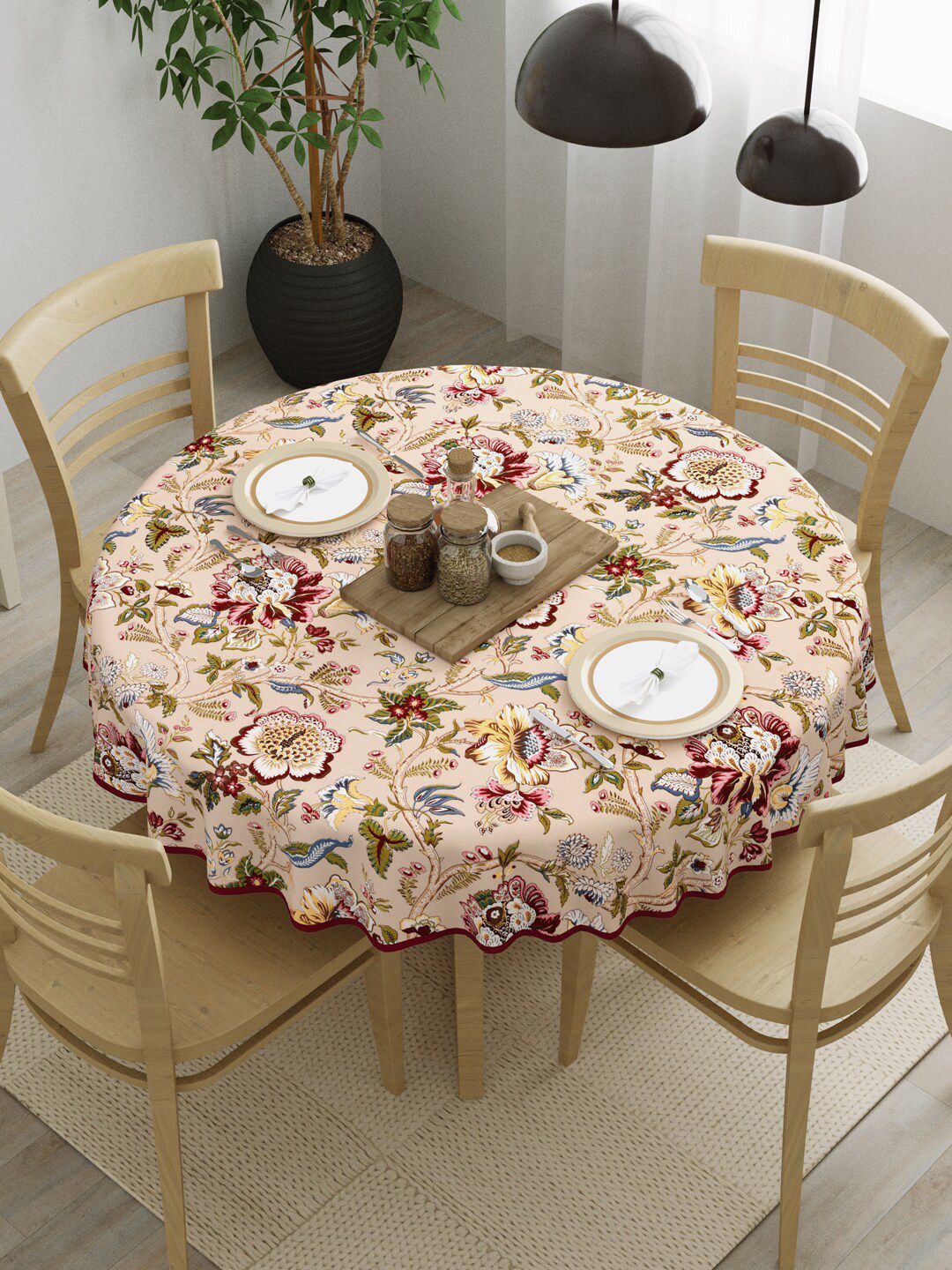 Clasiko Beige & Maroon Printed Pure Cotton 4-Seater Table Cover-picture-41