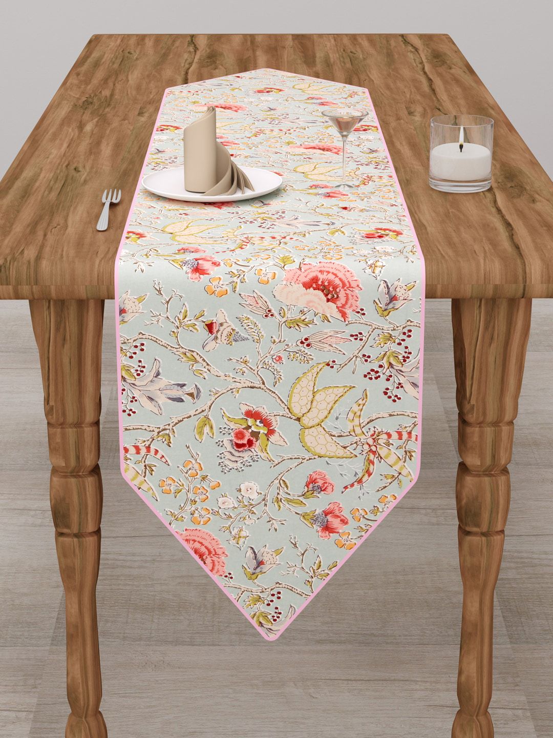 Clasiko Blue & Pink Printed Pure Cotton Table Runner-picture-17