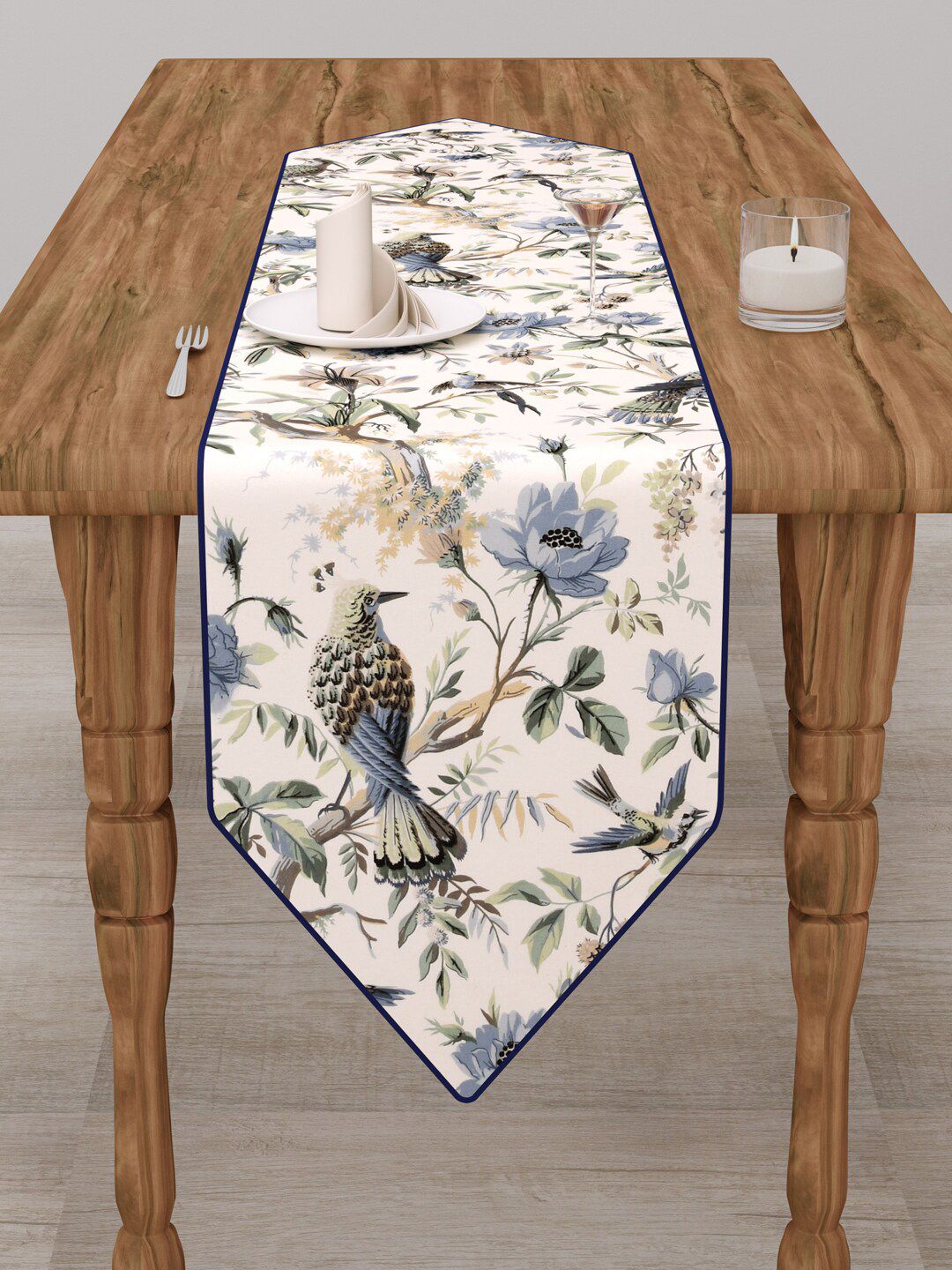 Clasiko White & Blue Printed Pure Cotton Table Runner-picture-25