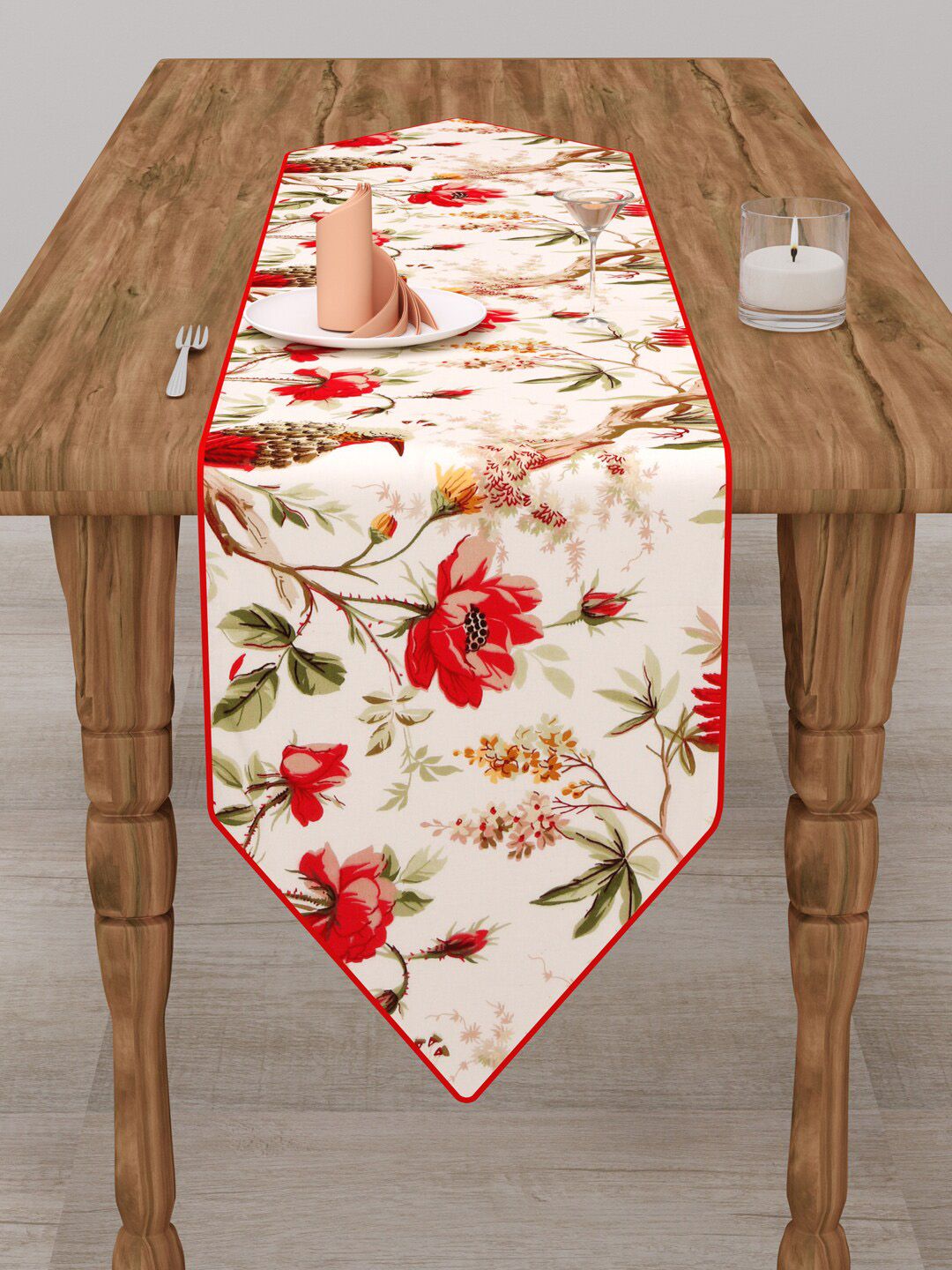 Clasiko White & Red Printed Pure Cotton Table Runner-picture-24