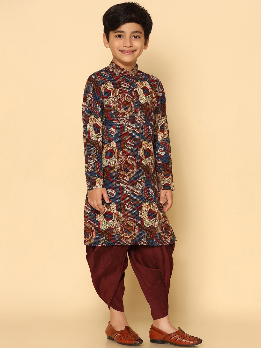 KISAH Boys Abstract Printed Mandarin Collar Straight Pure Cotton Kurta-picture-29
