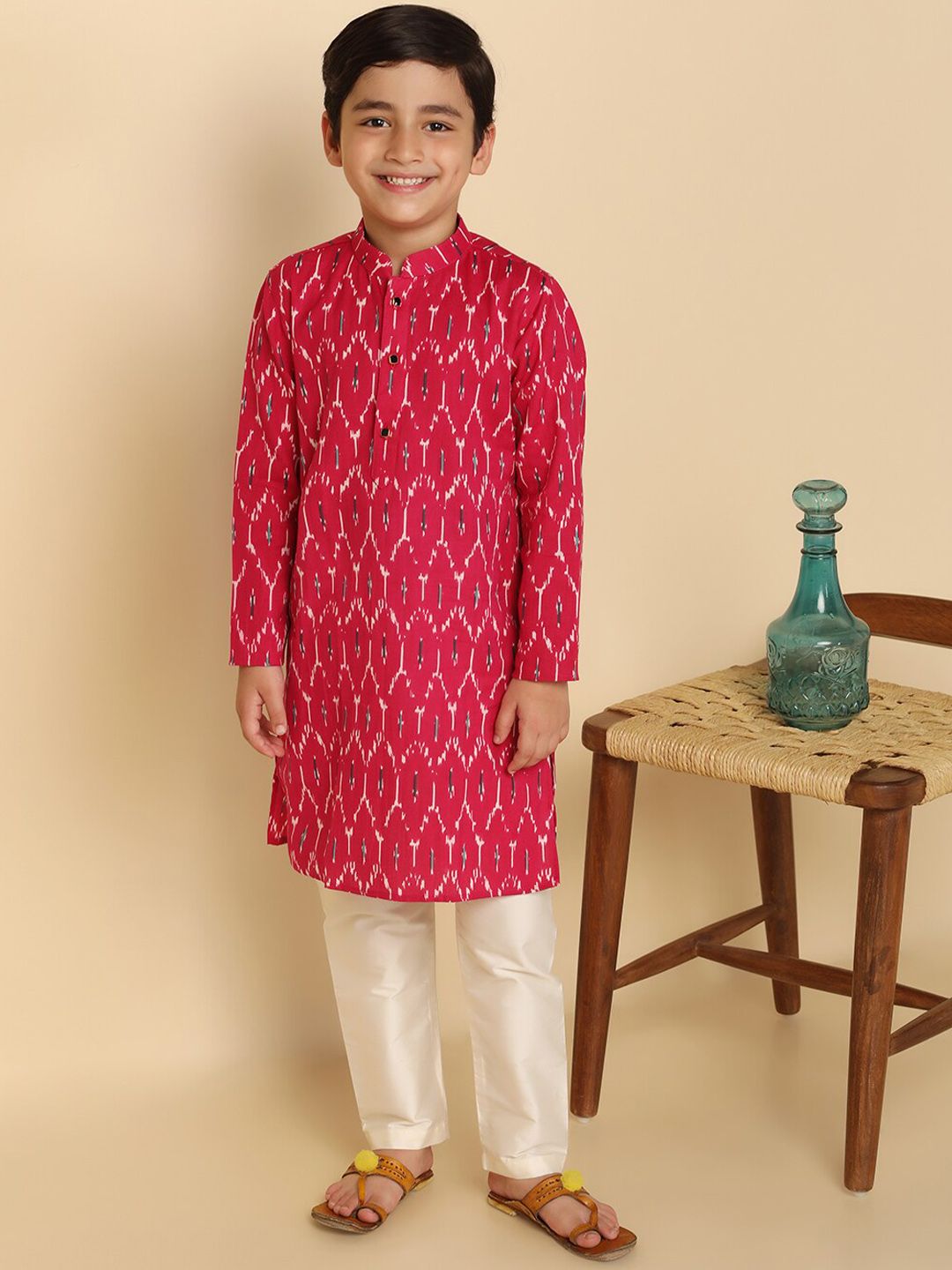 KISAH Boys Abstract Printed Mandarin Collar Pure Cotton Straight Kurta-picture-22