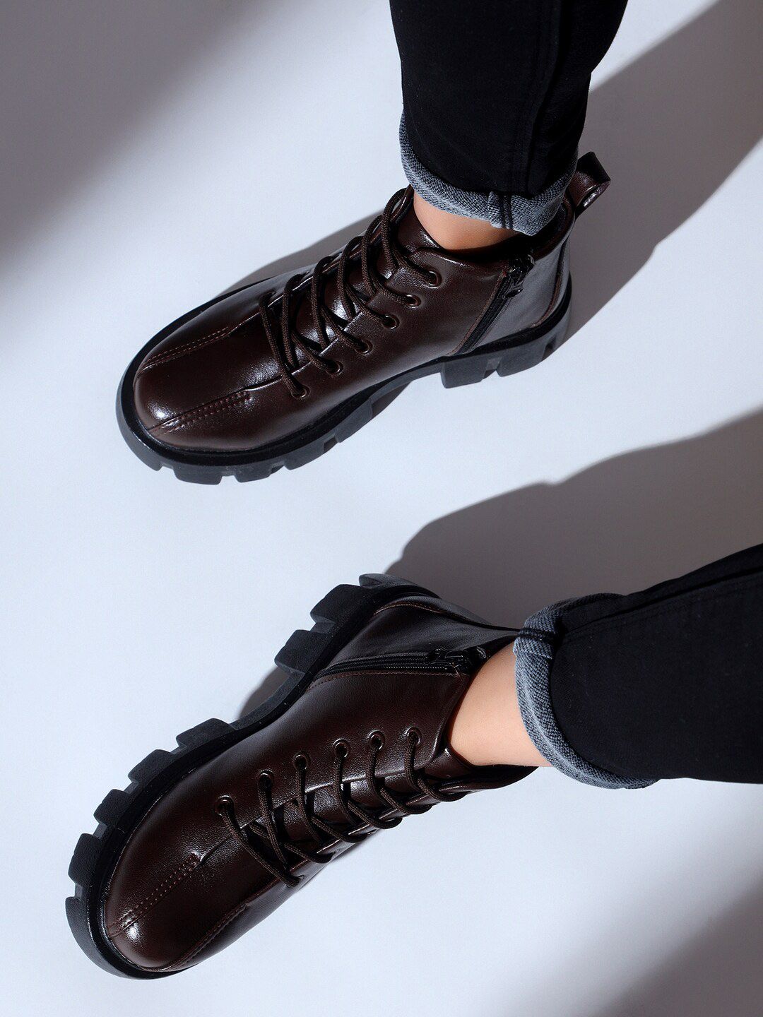 The Roadster Lifestyle Co. Women Coffee Brown Mid Top Flatform Heel Chunky Boots-image-0