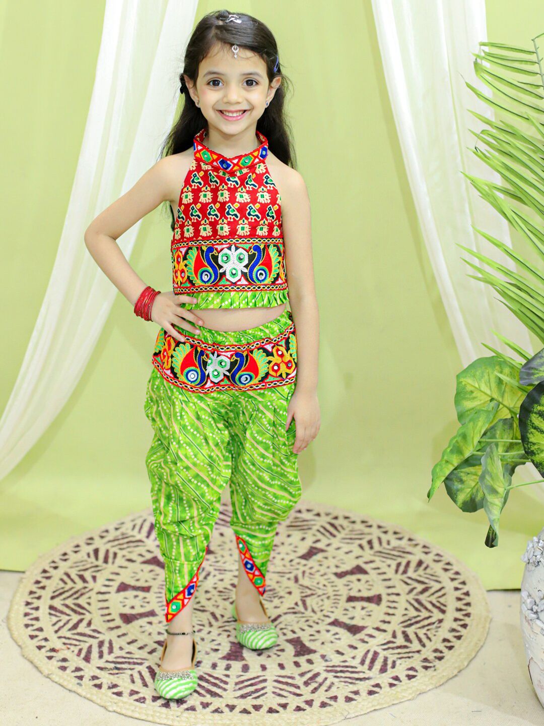 BownBee Girls Printed Halter Neck Top With Dhoti Pants-picture-16